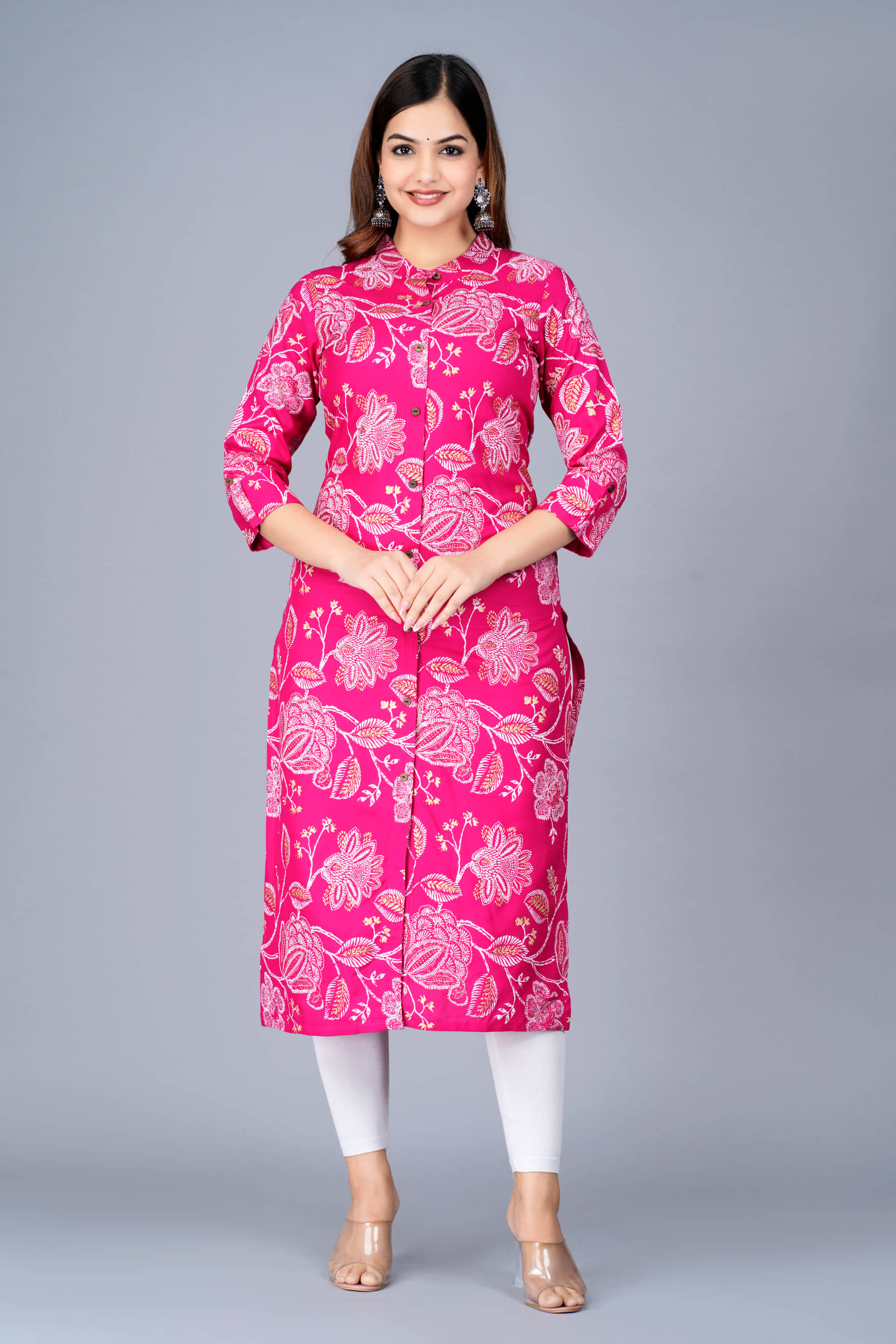FABRR Rayon Printed Front Slit Women's Kurti - Pink ( Pack of 1 ) - Kurtis, Tunics | Buy online on ZillyBuy