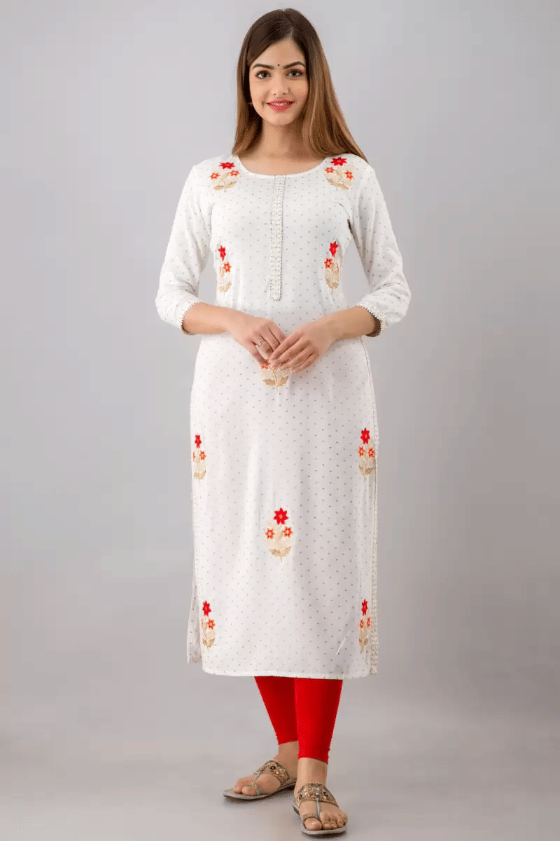 FABRR Rayon Printed Straight Women's Kurti - White ( Pack of 1 ) - Kurtis, Tunics | Buy online on ZillyBuy