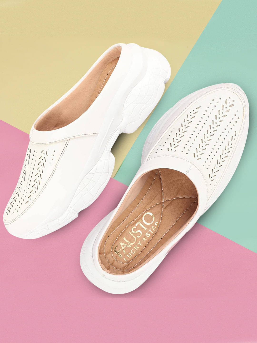     			Fausto White Women's Mules Shoes