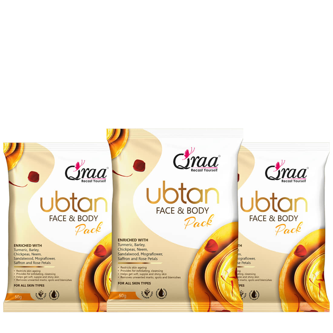 Qraa Ubtan Facepack For Glowing Skin,Acne,Pimples,Detan,& Brightening|Pack Of 3|150G