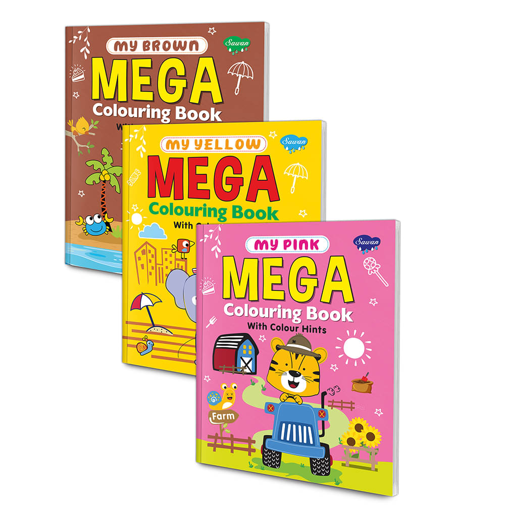     			Set of 3 Mega Colouring Books | My Pink Mega Colouring Book, My Yellow Mega Colouring Book and My Brown Mega Colouring Book | A Triadic Treat for Coloring Enthusiasts