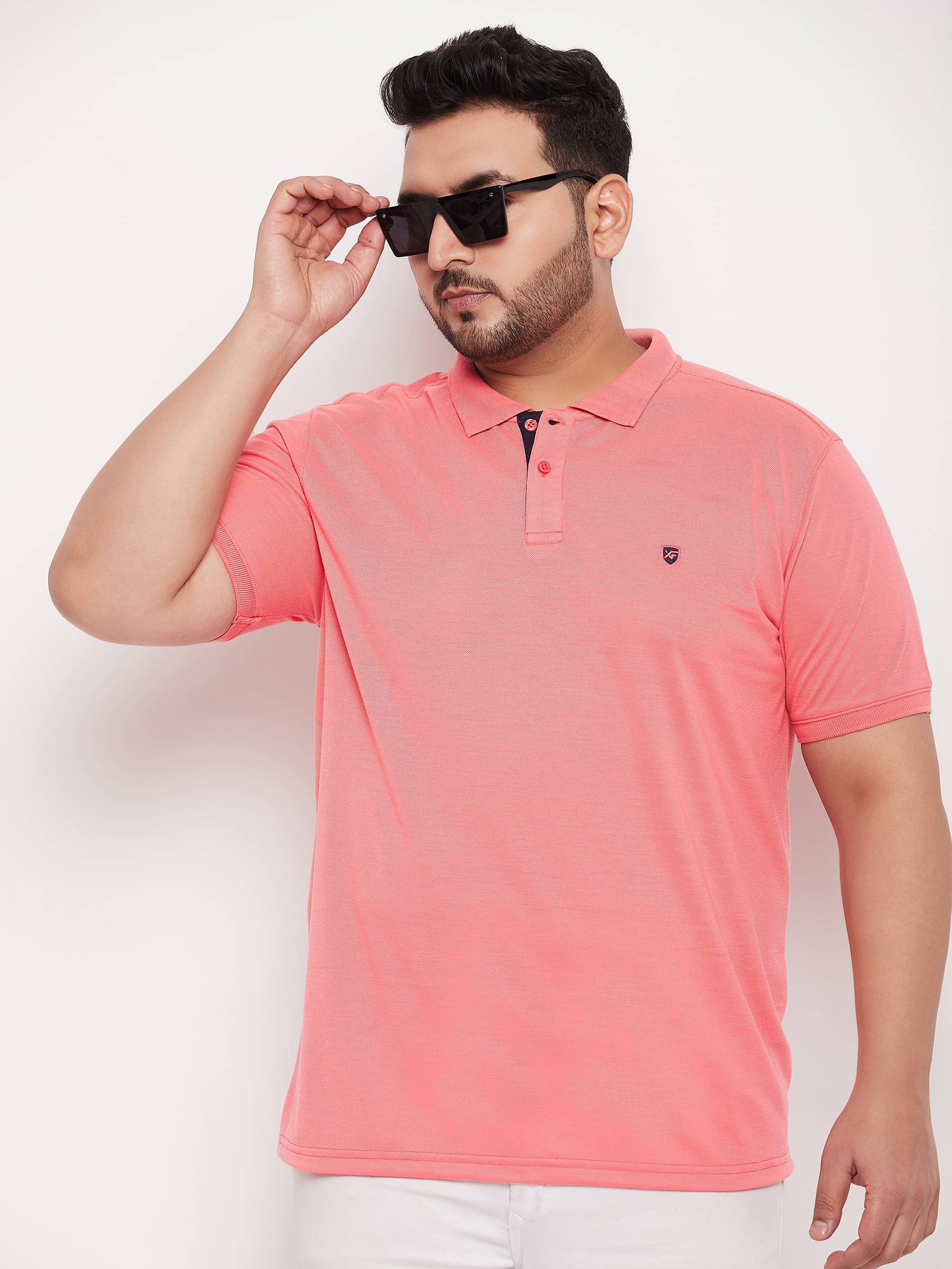 XPLUMP Pack of 1 Cotton Blend Regular Fit Solid Half Sleeves Men's Polo T Shirt ( Coral ) XPLUMP Pack of 1 Cotton Blend Regular Fit Solid Half Sleeves Men's Polo T Shirt ( Coral )