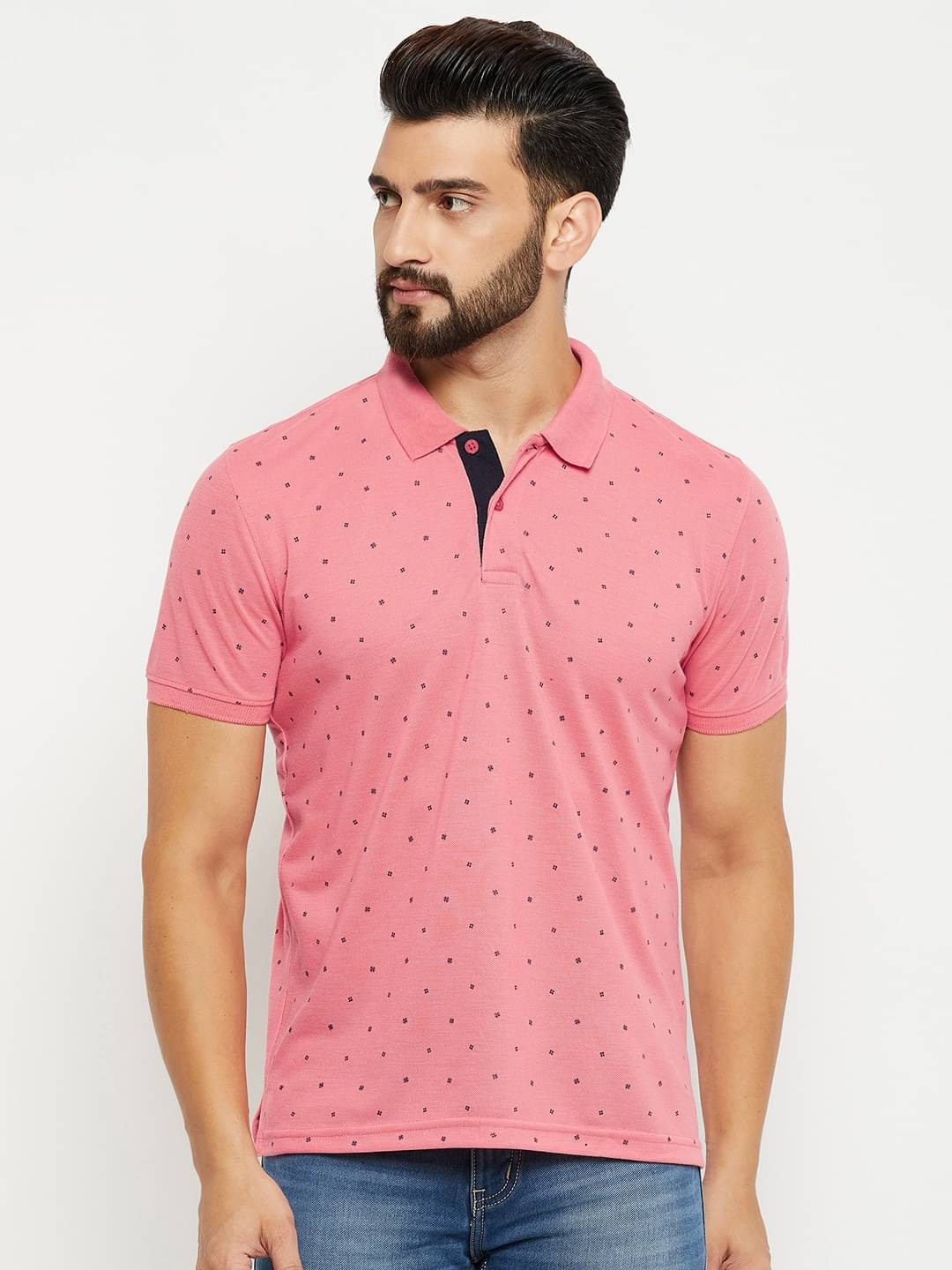 XPLUMP Pack of 1 Cotton Blend Regular Fit Printed Half Sleeves Men's Polo T Shirt ( Pink ) XPLUMP Pack of 1 Cotton Blend Regular Fit Printed Half Sleeves Men's Polo T Shirt ( Pink )