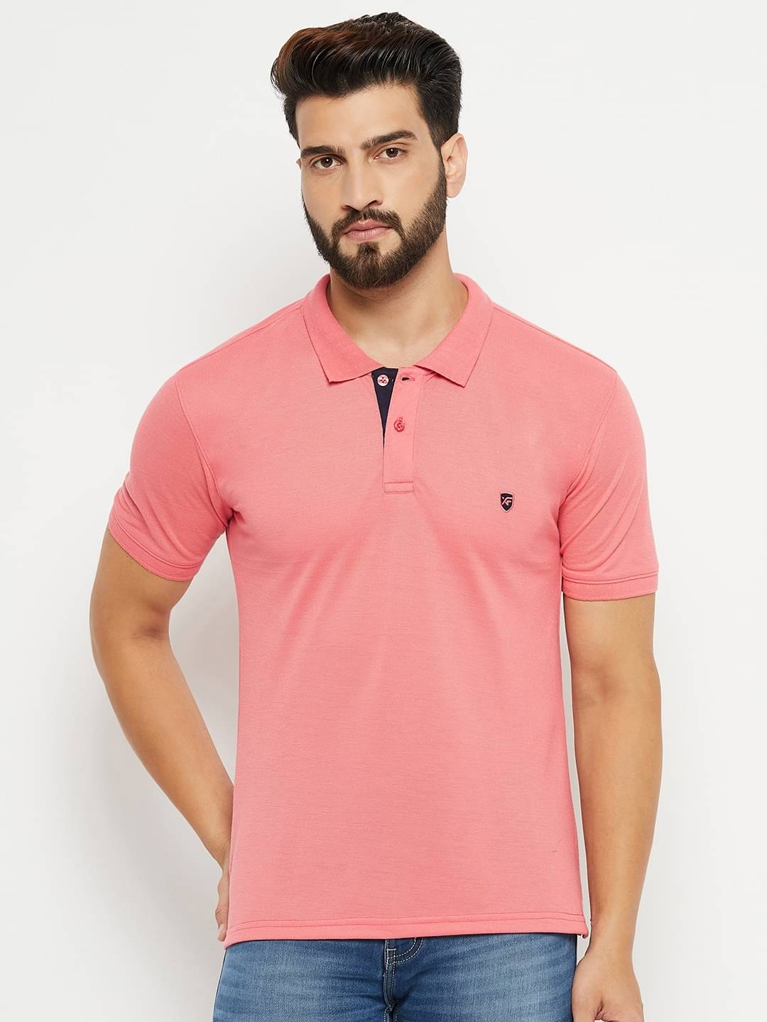     			XPLUMP Pack of 1 Cotton Blend Regular Fit Solid Half Sleeves Men's Polo T Shirt ( Pink )