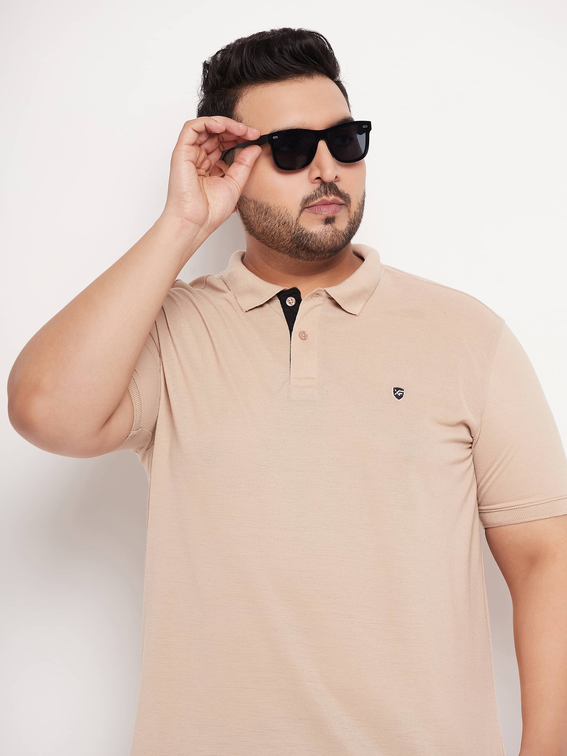     			XPLUMP Pack of 1 Cotton Blend Regular Fit Solid Half Sleeves Men's Polo T Shirt ( Beige )