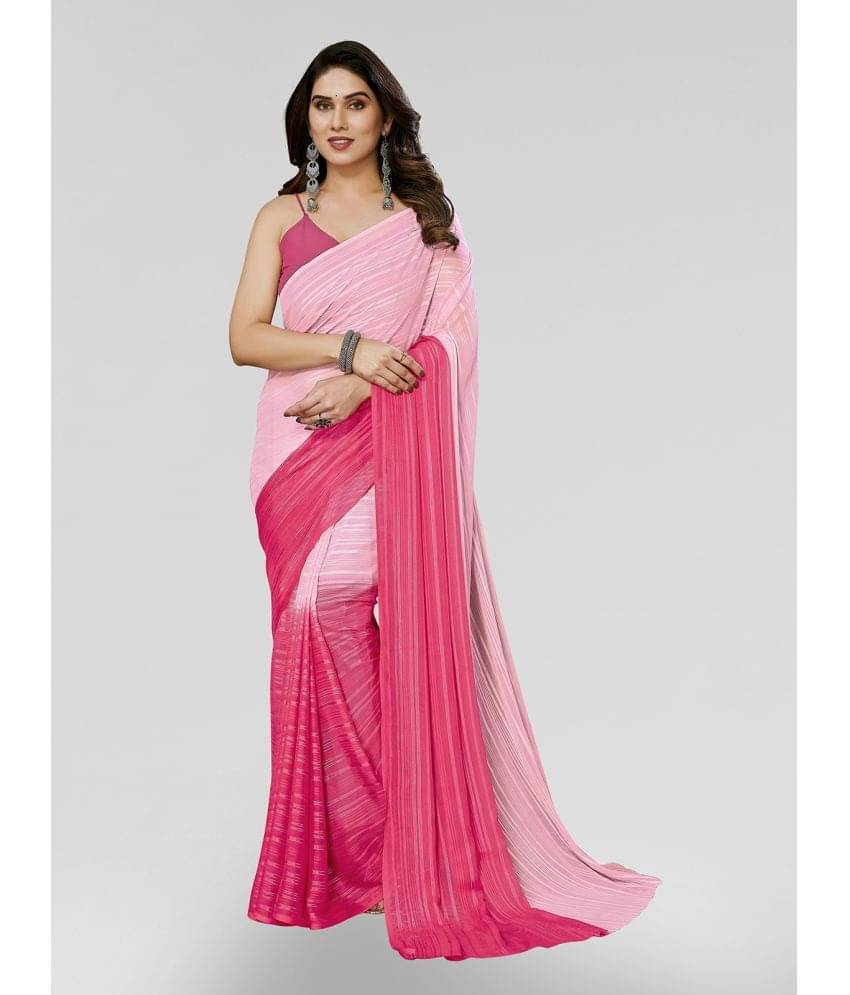 ANAND SAREES Satin Striped Saree With Unstitched Blouse Piece ( Pink ) ANAND SAREES Satin Striped Saree With Unstitched Blouse Piece ( Pink )