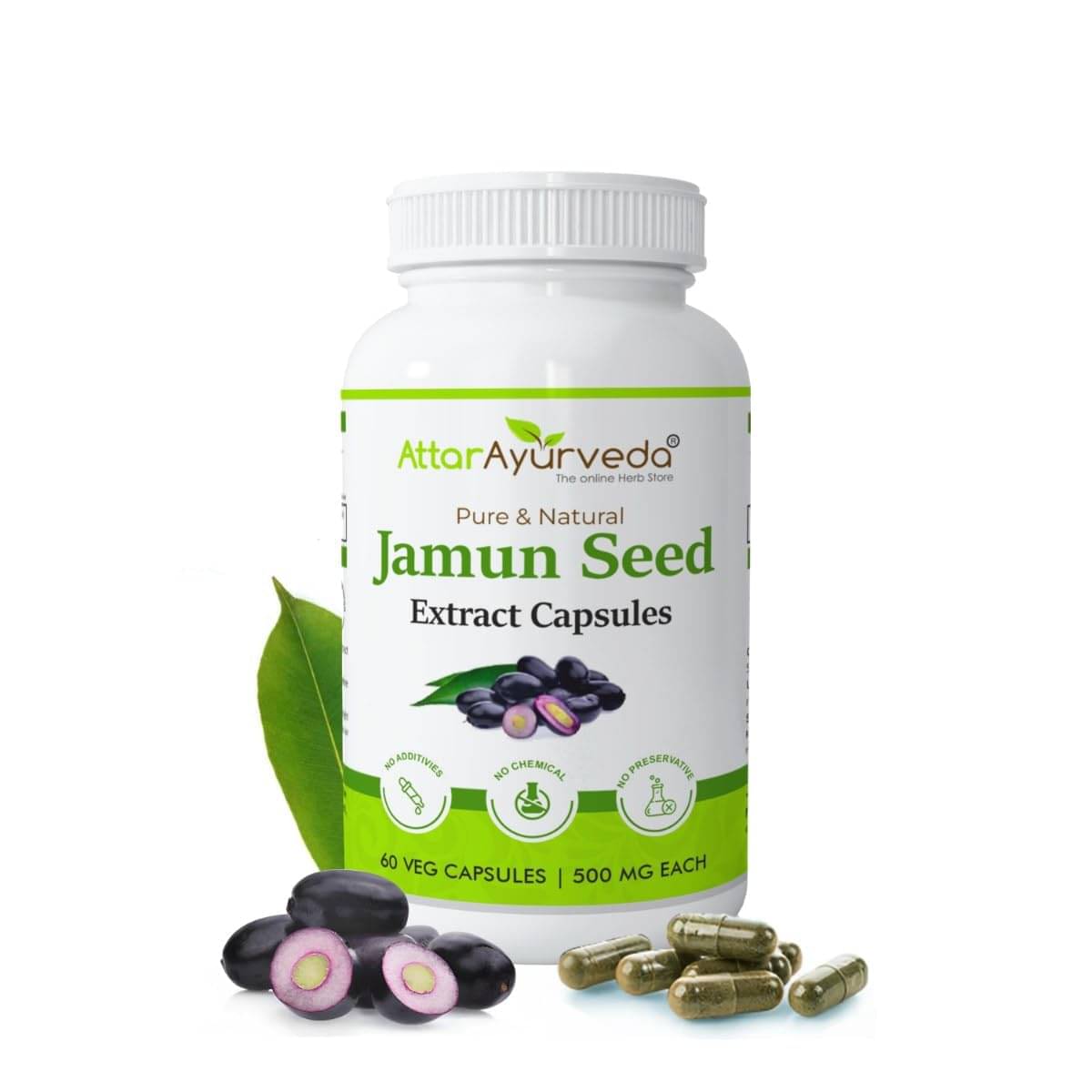 Attar Ayurveda Jamun Seed Extract Capsule 500Mg, 60 Capsules | Veg Capsules (Pack of 1) Attar Ayurveda Jamun Seed Extract Capsule 500Mg, 60 Capsules | Veg Capsules (Pack of 1)