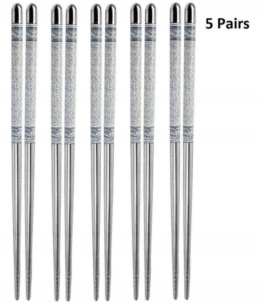     			DHSMART 5 Pairs Reusable Chopsticks Metal Polish Stick Lgtweight Metal Chop Stick Utensil 10 no.s Pack of 10