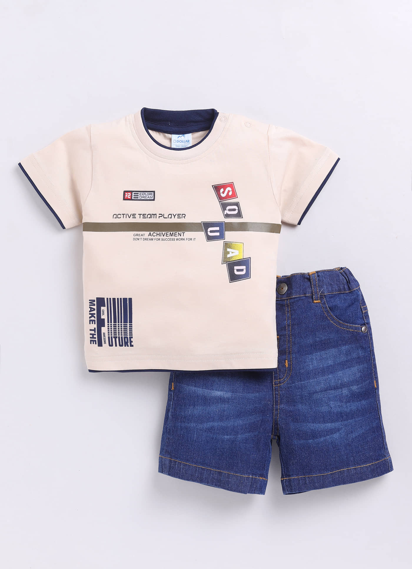 Dollar Beige Cotton Baby Boy T-Shirt & Shorts ( Pack of 1 )