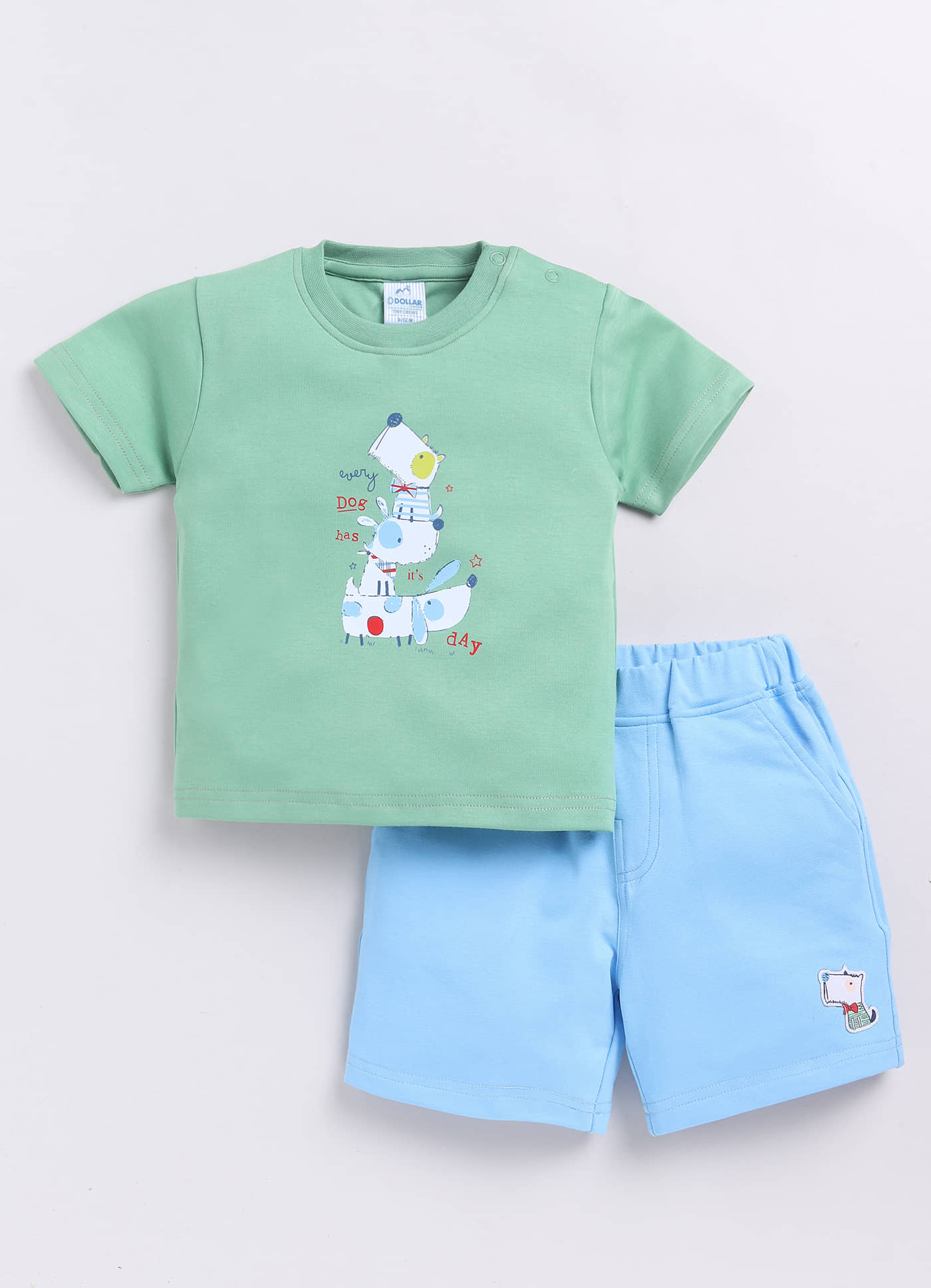 Dollar Green Cotton Baby Boy T-Shirt & Shorts ( Pack of 1 )