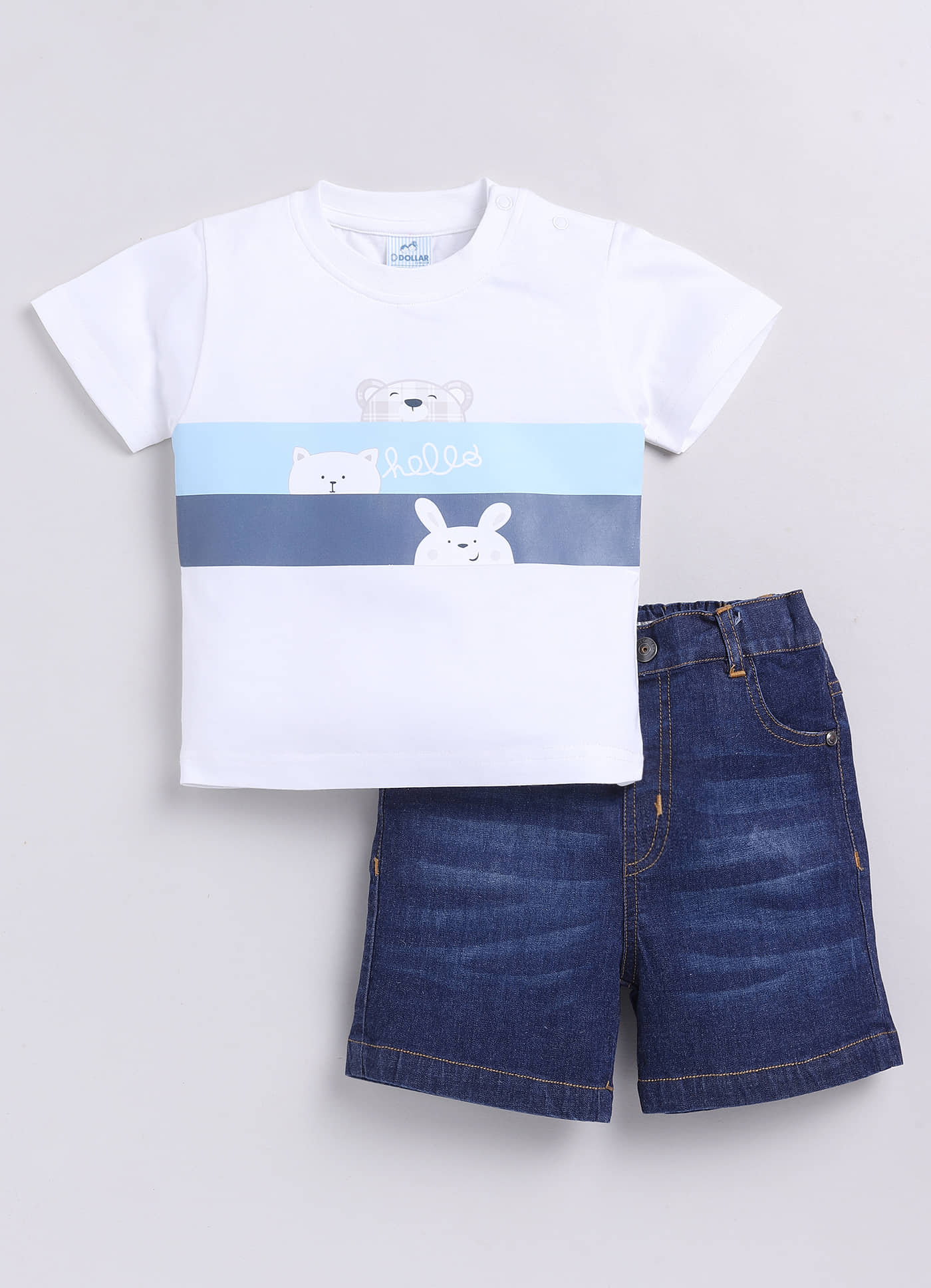 Dollar White Cotton Baby Boy T-Shirt & Shorts ( Pack of 1 )