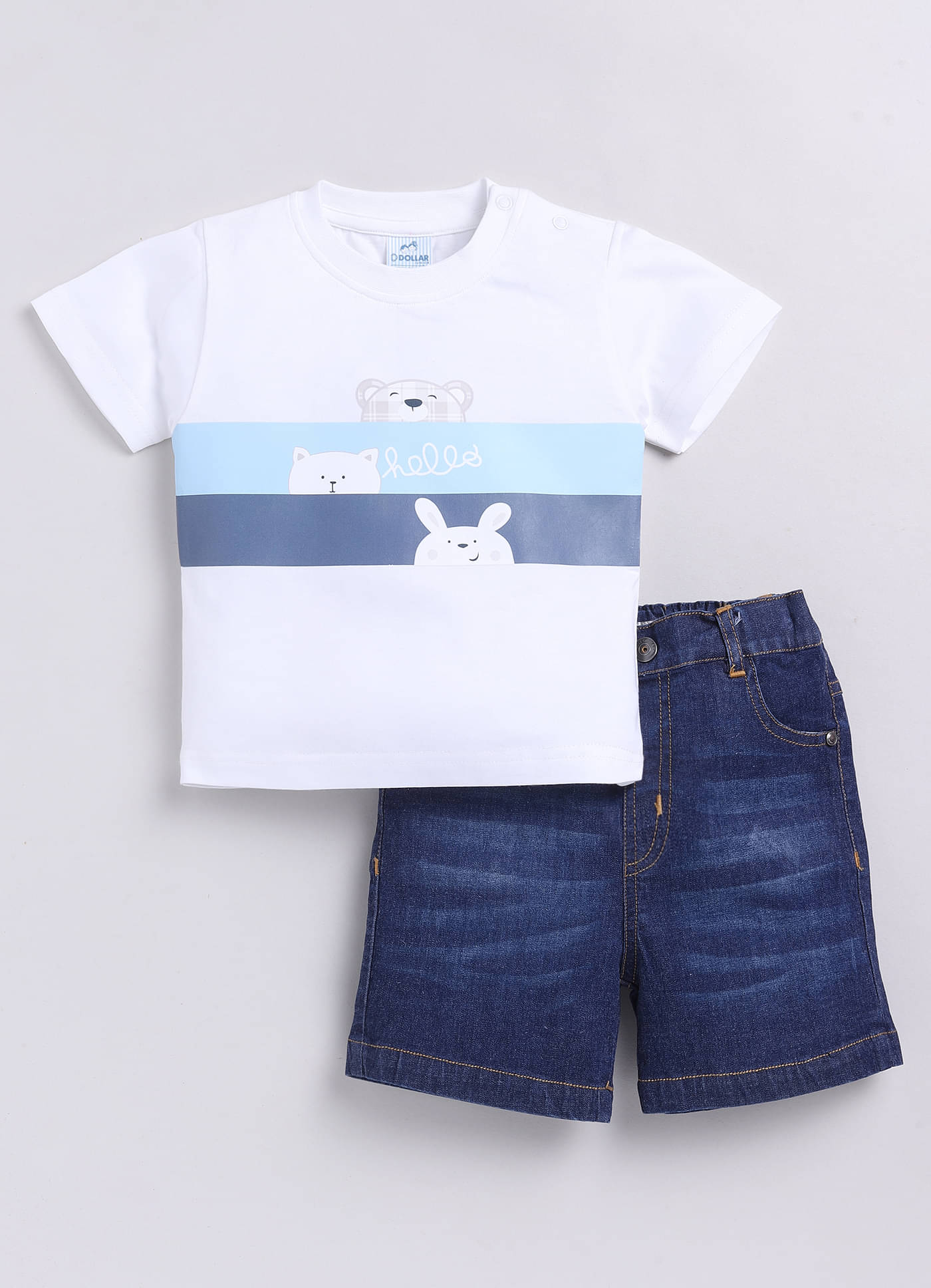     			Dollar White Cotton Baby Boy T-Shirt & Shorts ( Pack of 1 )