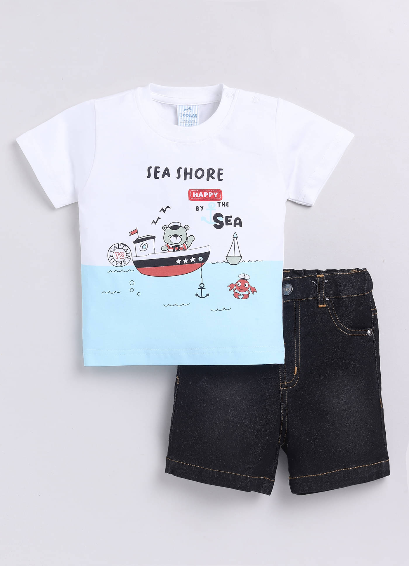     			Dollar White Cotton Baby Boy T-Shirt & Shorts ( Pack of 1 )