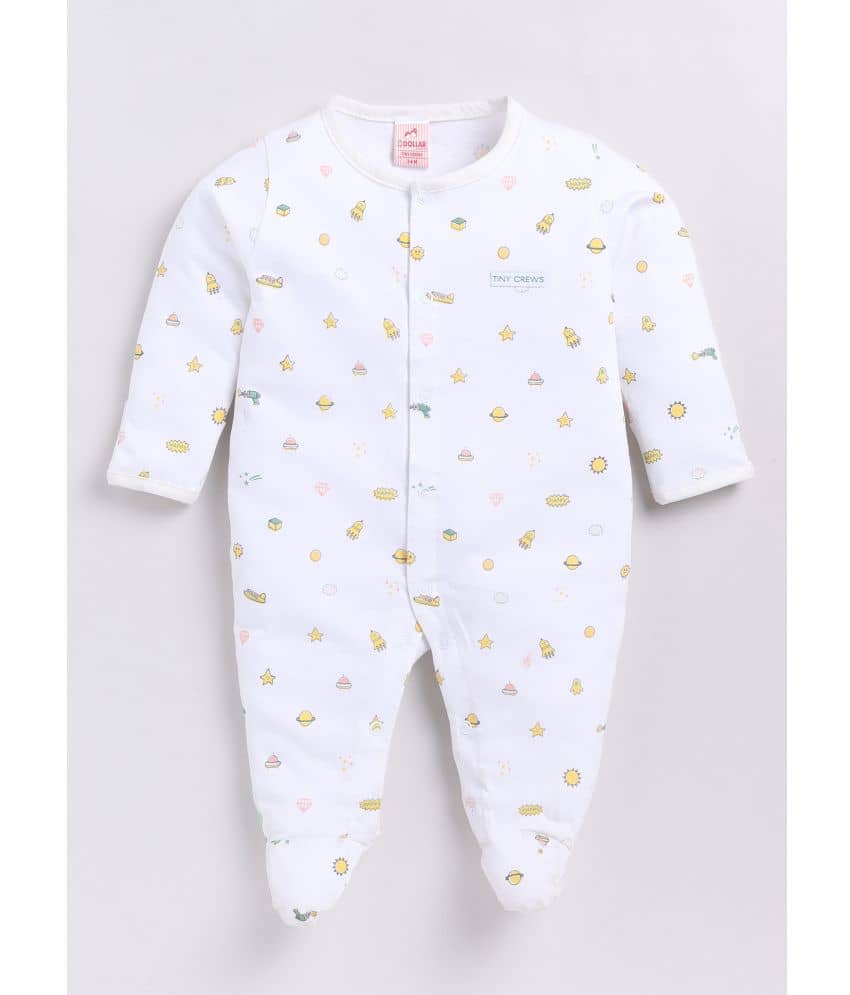 Dollar White Cotton Blend Bodysuit For Unisex ( Pack of 1 )