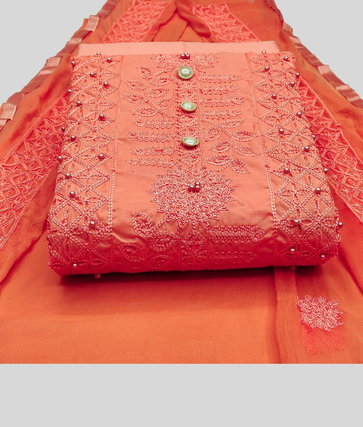 Gazal Fashions Unstitched Cotton Blend Embroidered Dress Material - Orange ( Pack of 1 ) - Unstitched Fabrics | Buy online on ZillyBuy