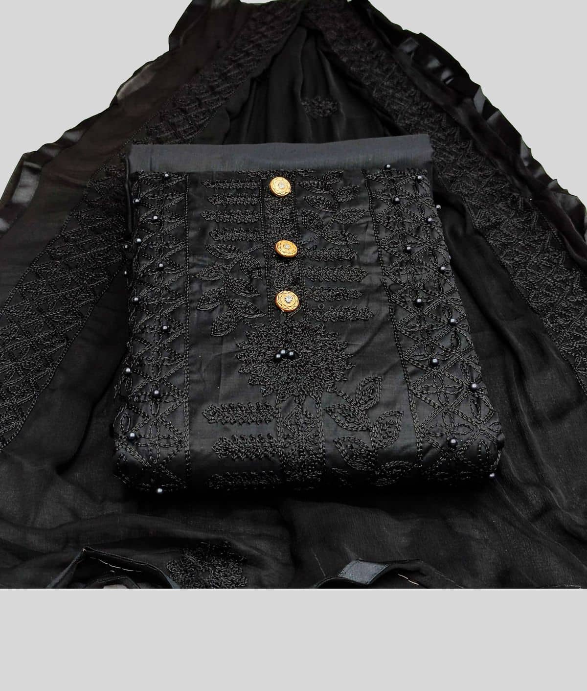 Gazal Fashions Unstitched Cotton Embroidered Dress Material - Black ( Pack of 1 ) - Unstitched Fabrics | Buy online on ZillyBuy