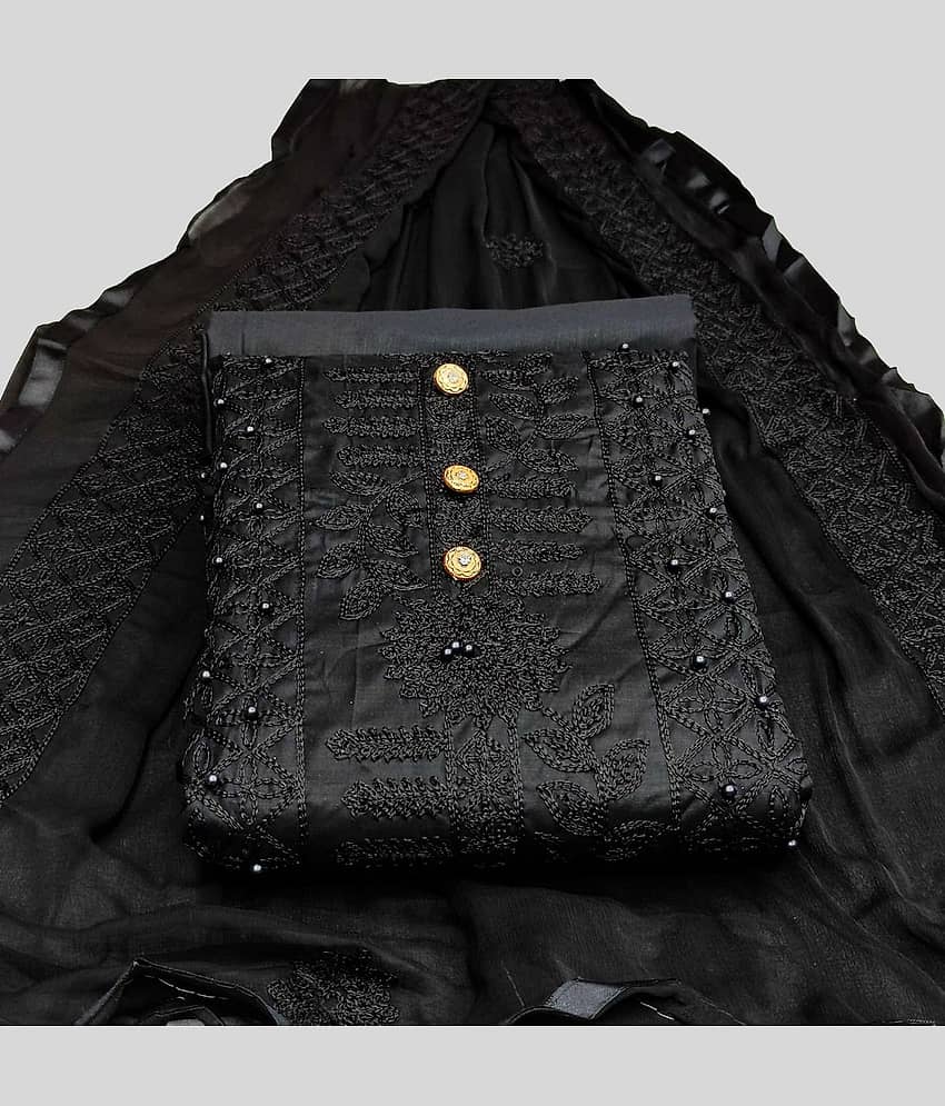 Gazal Fashions Unstitched Cotton Embroidered Dress Material - Black ( Pack of 1 ) - Unstitched Fabrics | Buy online on ZillyBuy