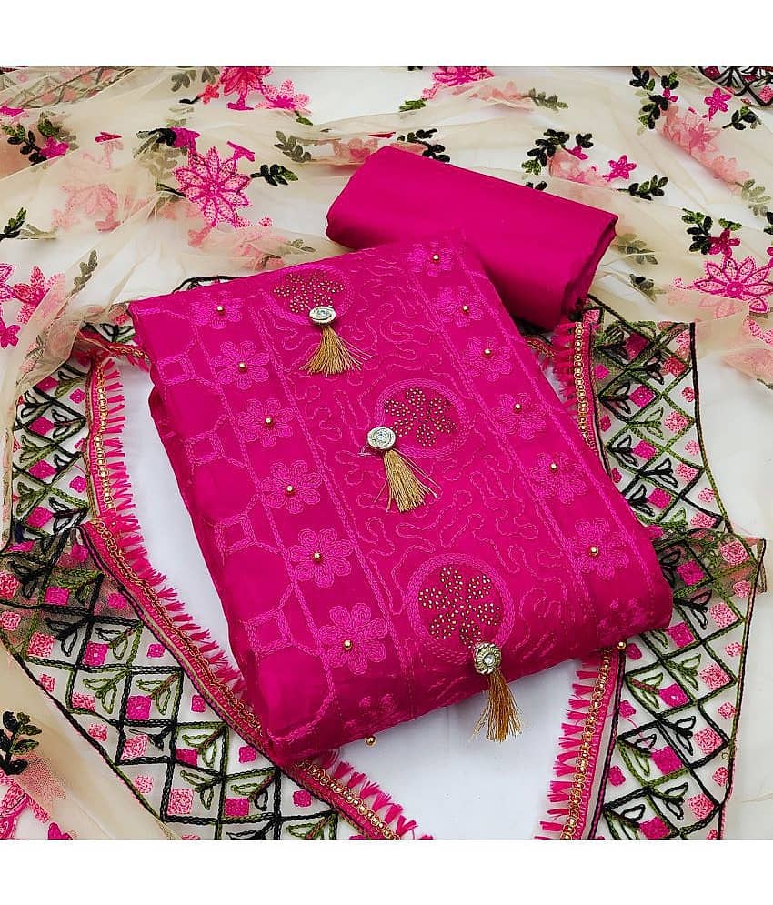 Gazal Fashions Unstitched Cotton Embroidered Dress Material - Pink ( Pack of 1 ) - Unstitched Fabrics | Buy online on ZillyBuy