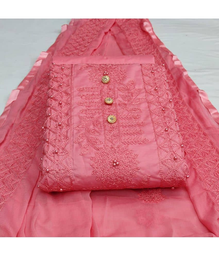 Gazal Fashions Unstitched Cotton Embroidered Dress Material - Pink ( Pack of 1 ) - Unstitched Fabrics | Buy online on ZillyBuy