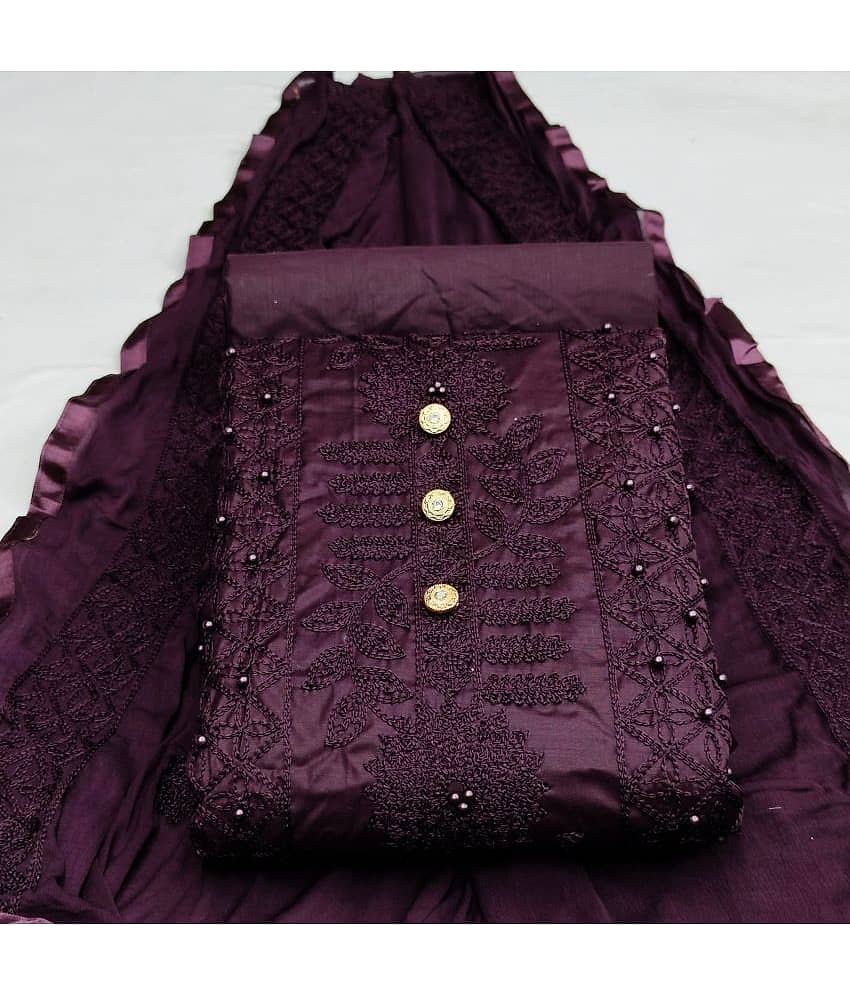 Gazal Fashions Unstitched Cotton Embroidered Dress Material - Purple ( Pack of 1 ) - Unstitched Fabrics | Buy online on ZillyBuy
