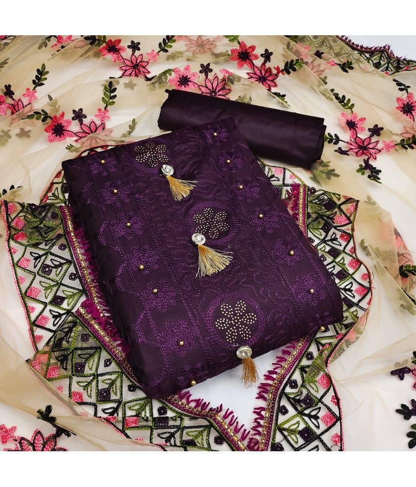 Gazal Fashions Unstitched Cotton Embroidered Dress Material - Purple ( Pack of 1 ) - Unstitched Fabrics | Buy online on ZillyBuy