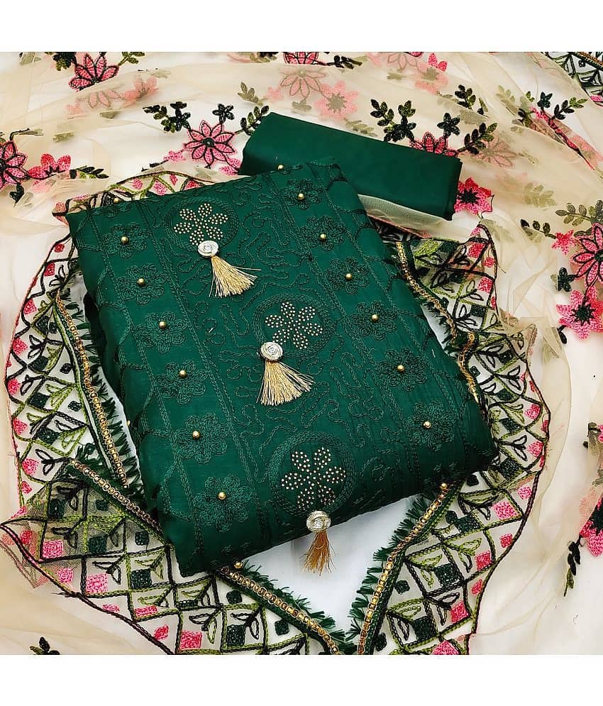 Gazal Fashions Unstitched Cotton Embroidered Dress Material - Green ( Pack of 1 ) - Unstitched Fabrics | Buy online on ZillyBuy