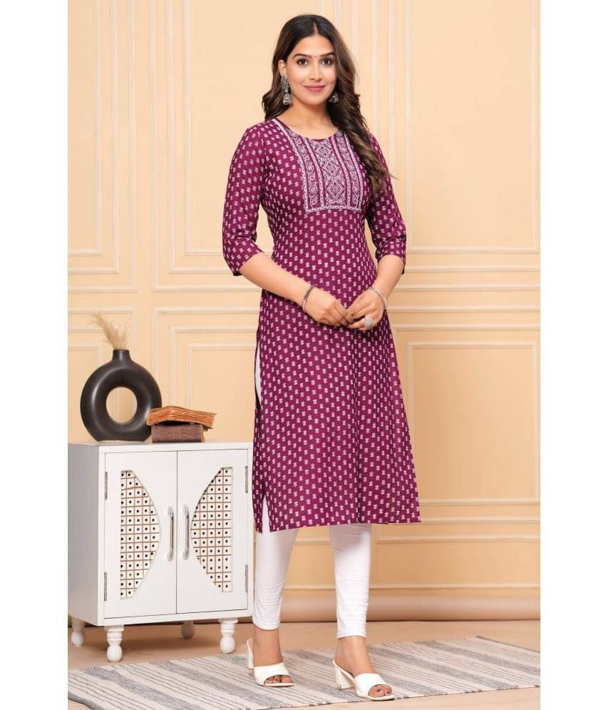     			GlowWorld Rayon Embroidered Straight Women's Kurti - Maroon ( Pack of 1 )