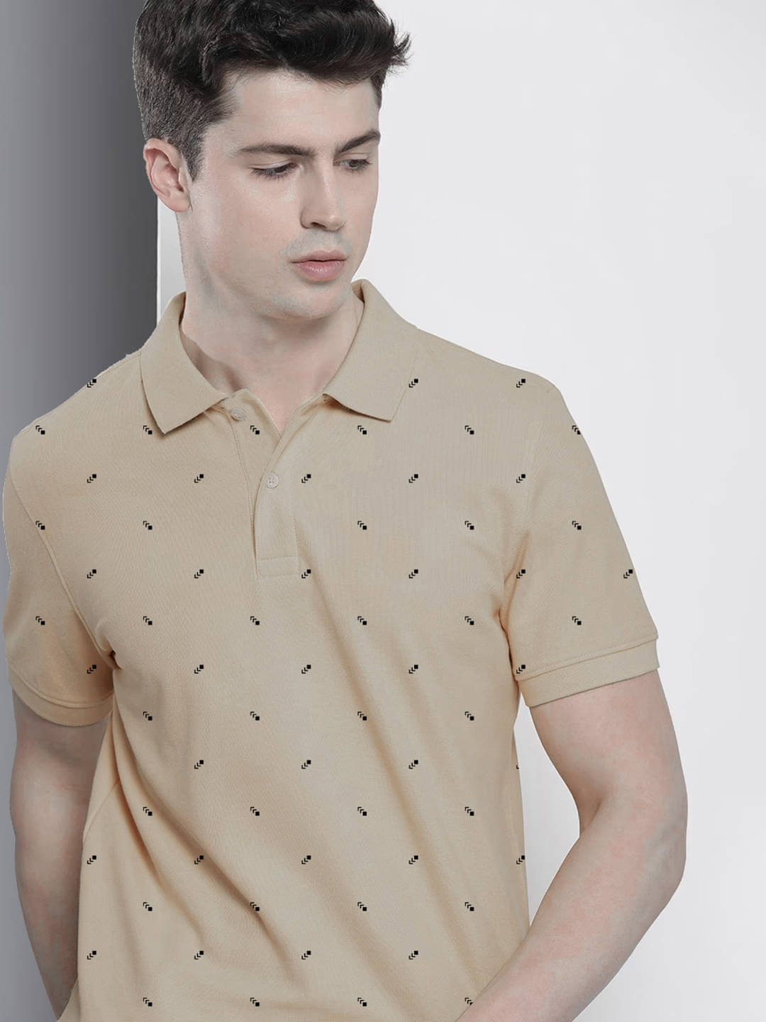 Merriment Pack of 1 Cotton Blend Regular Fit Printed Half Sleeves Men's Polo T Shirt ( Beige ) Merriment Pack of 1 Cotton Blend Regular Fit Printed Half Sleeves Men's Polo T Shirt ( Beige )