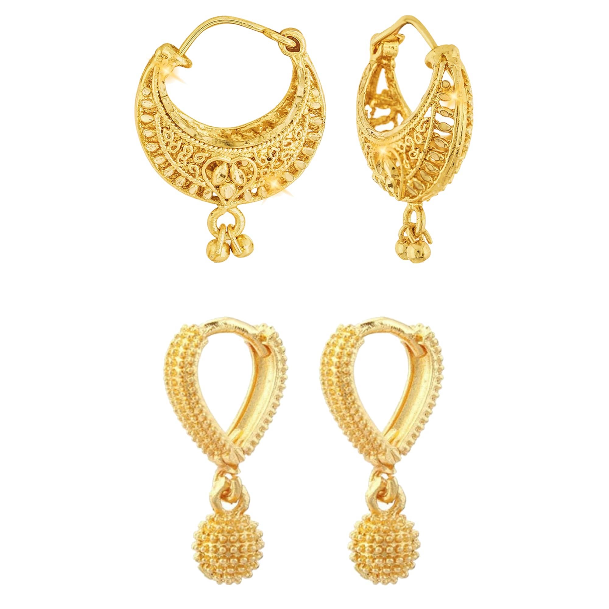 VIVASTRI Golden Chandbalis Earrings ( Pack of 2 ) - Earrings | Buy online on ZillyBuy