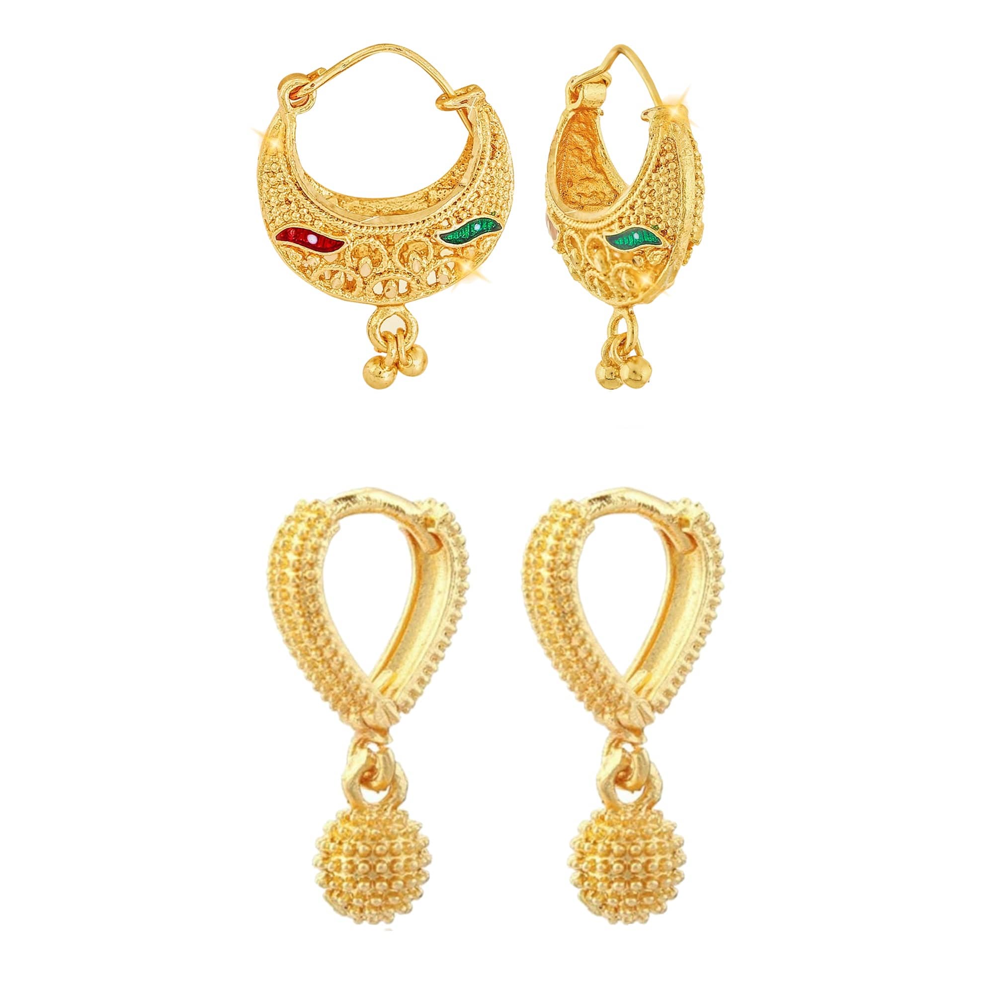 VIVASTRI Golden Chandbalis Earrings ( Pack of 2 ) - Earrings | Buy online on ZillyBuy