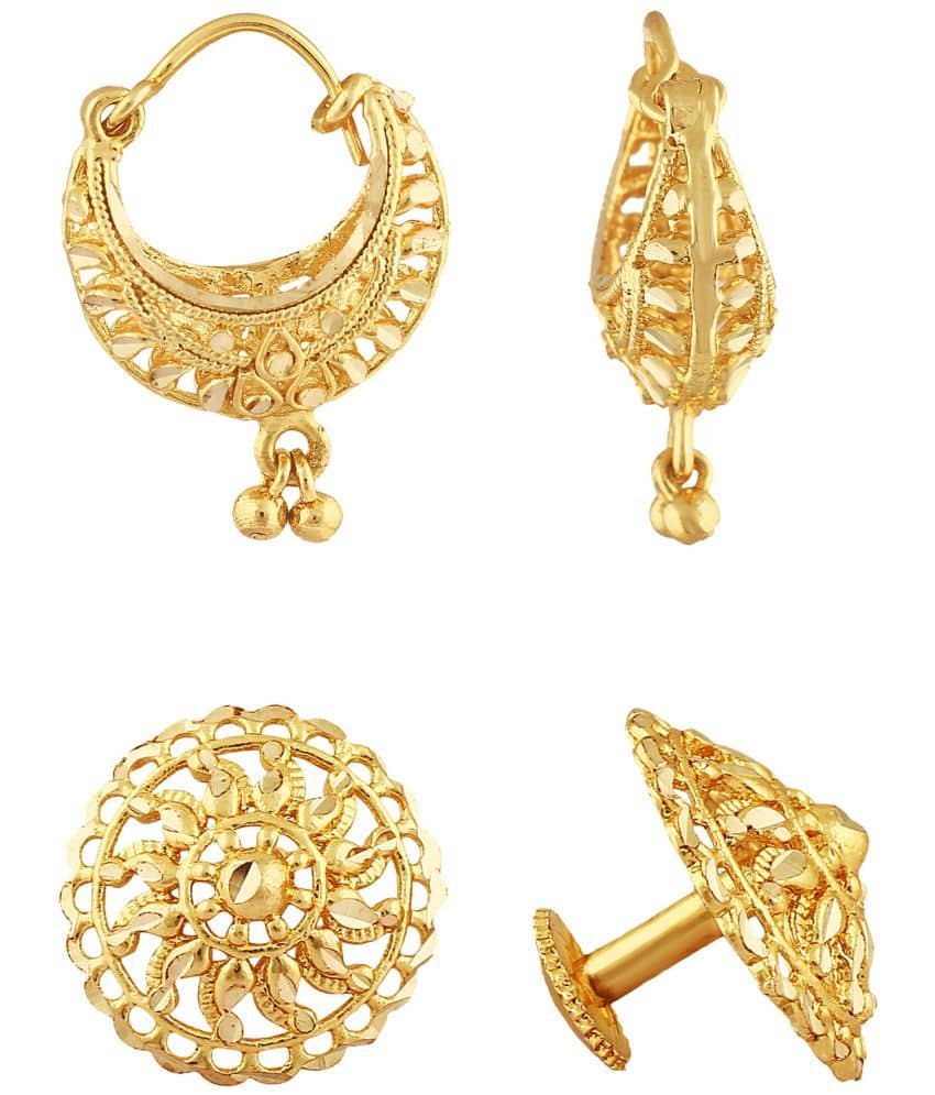 VIVASTRI Golden Stud Earrings ( Pack of 2 ) - Earrings | Buy online on ZillyBuy