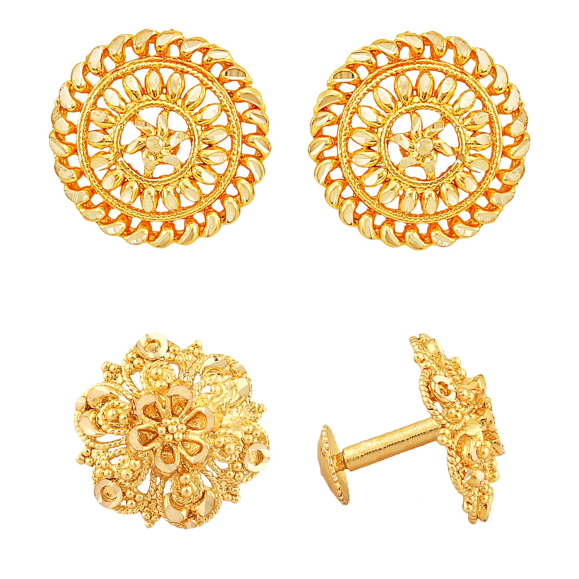 VIVASTRI Golden Stud Earrings ( Pack of 2 ) - Earrings | Buy online on ZillyBuy