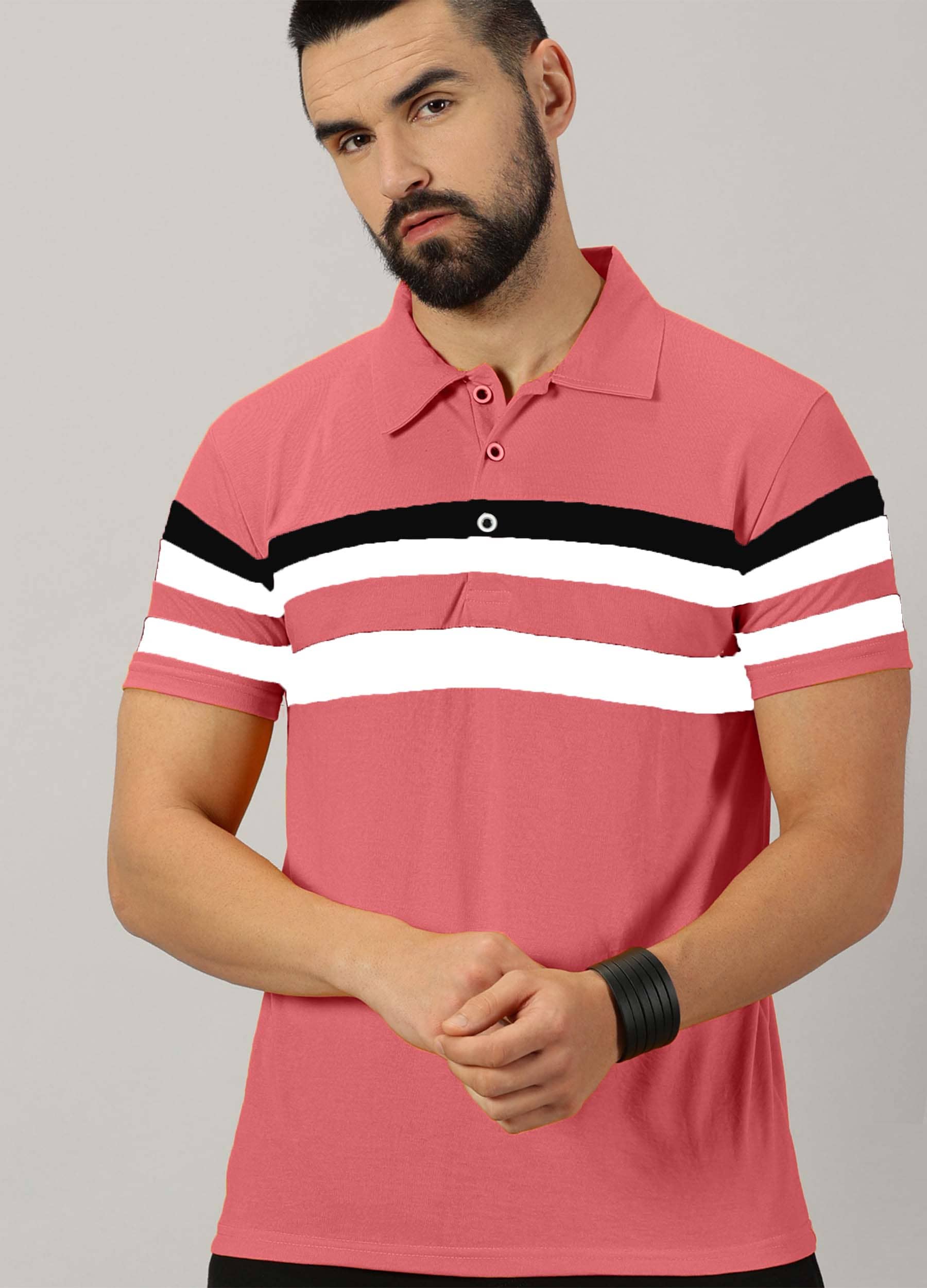 AUSK Pack of 1 Cotton Blend Regular Fit Striped Half Sleeves Men's Polo T Shirt ( Olive )