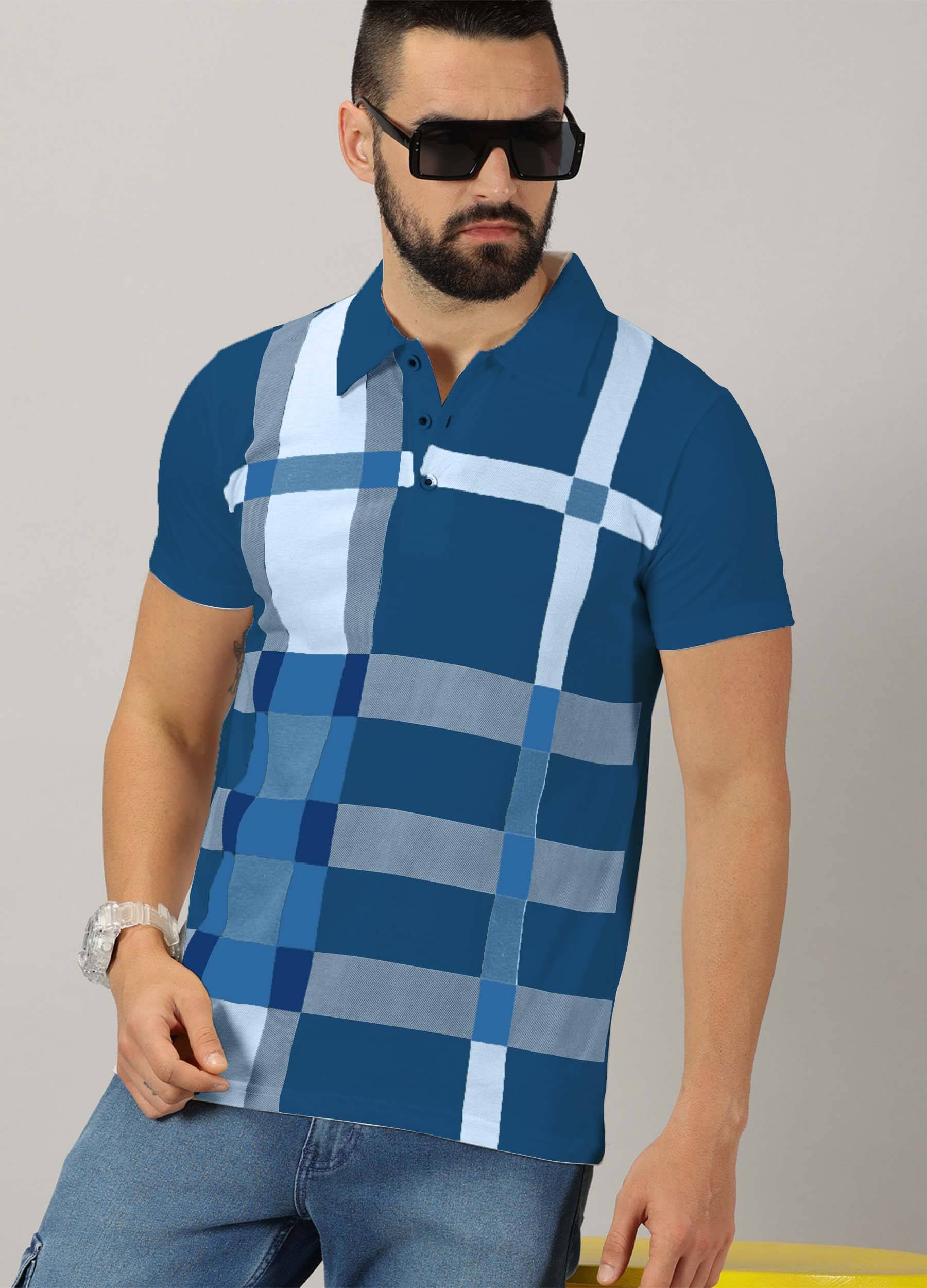     			AUSK Pack of 1 Cotton Blend Regular Fit Self Design Half Sleeves Men's Polo T Shirt ( Teal Blue )