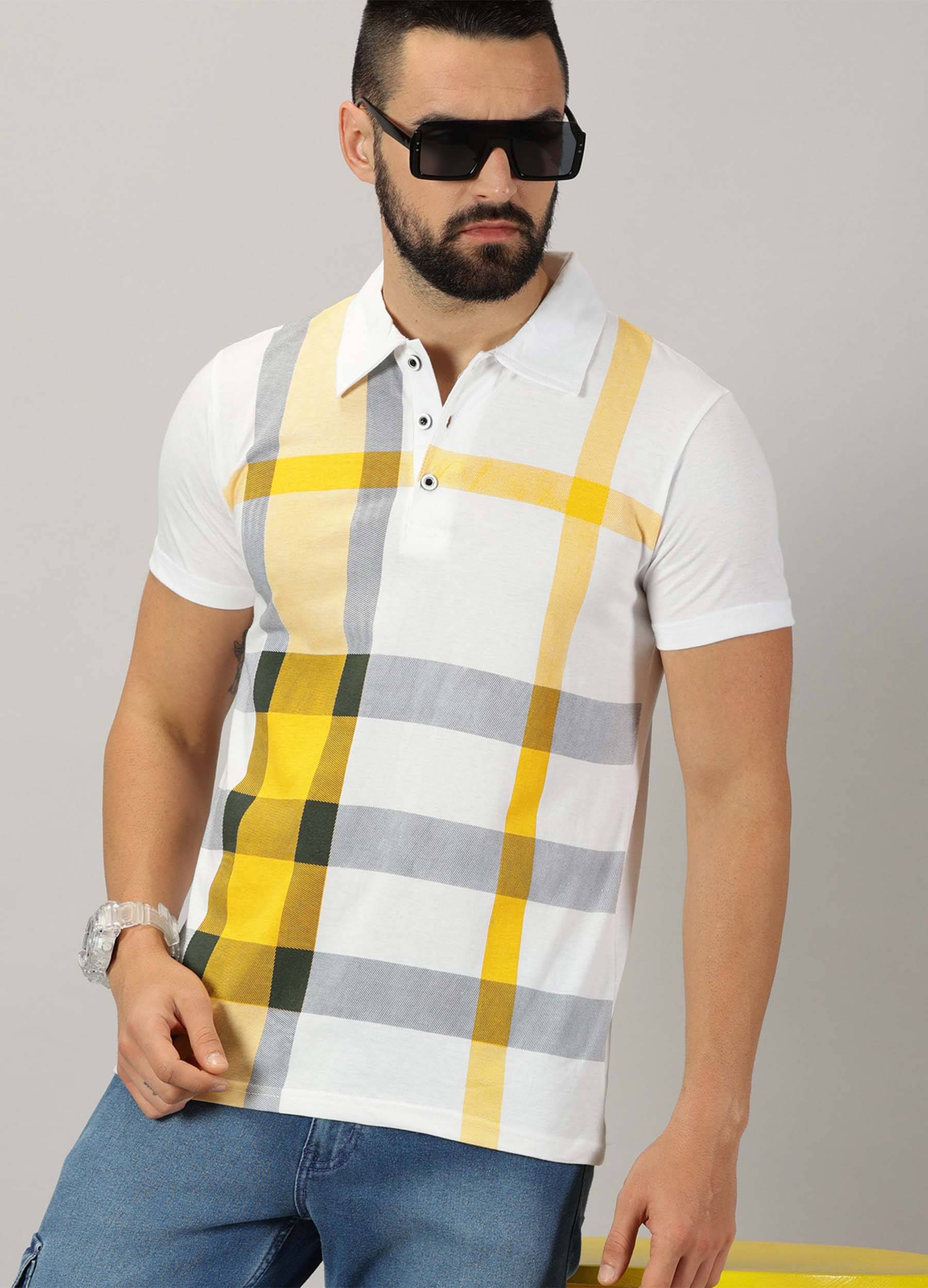 AUSK Pack of 1 Cotton Blend Regular Fit Self Design Half Sleeves Men's Polo T Shirt ( Yellow ) AUSK Pack of 1 Cotton Blend Regular Fit Self Design Half Sleeves Men's Polo T Shirt ( Yellow )