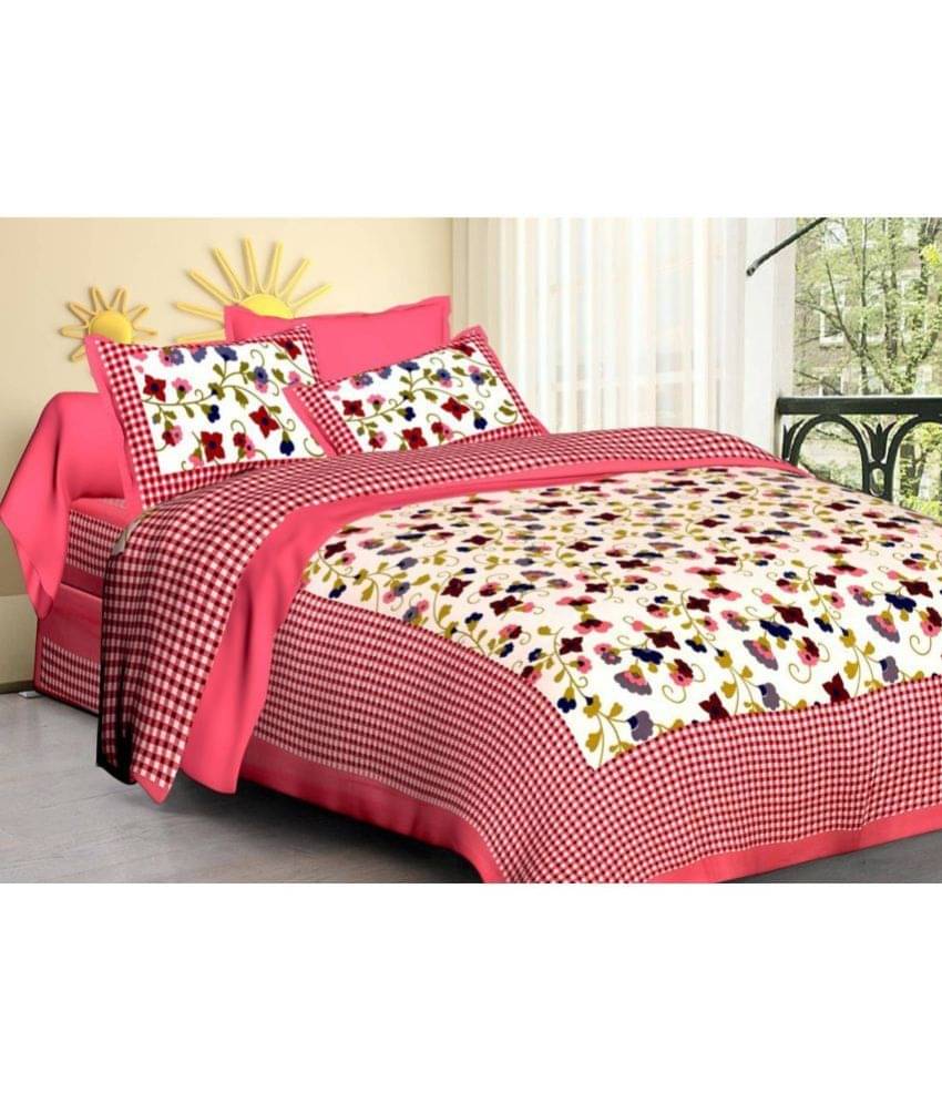     			CLOTHOLOGY Cotton 1 Double Bedsheet with 2 Pillow Covers ( Pink )