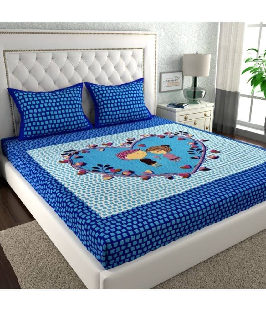     			CLOTHOLOGY Cotton 1 Double Bedsheet with 2 Pillow Covers ( Dark Blue )