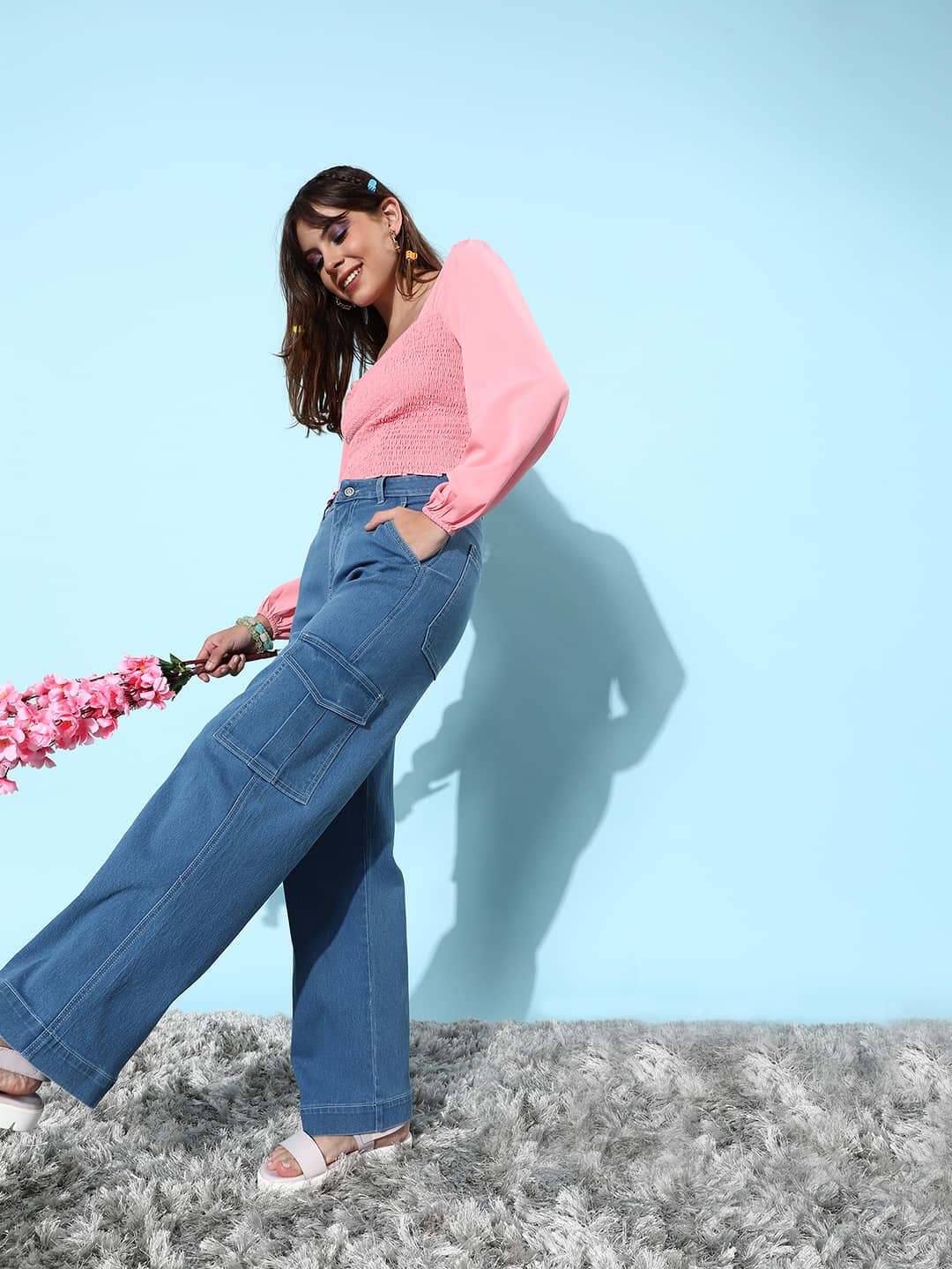 Dolce Crudo - Blue Denim Wide Leg Women's Jeans ( Pack of 1 ) - Jeans | Buy online on ZillyBuy