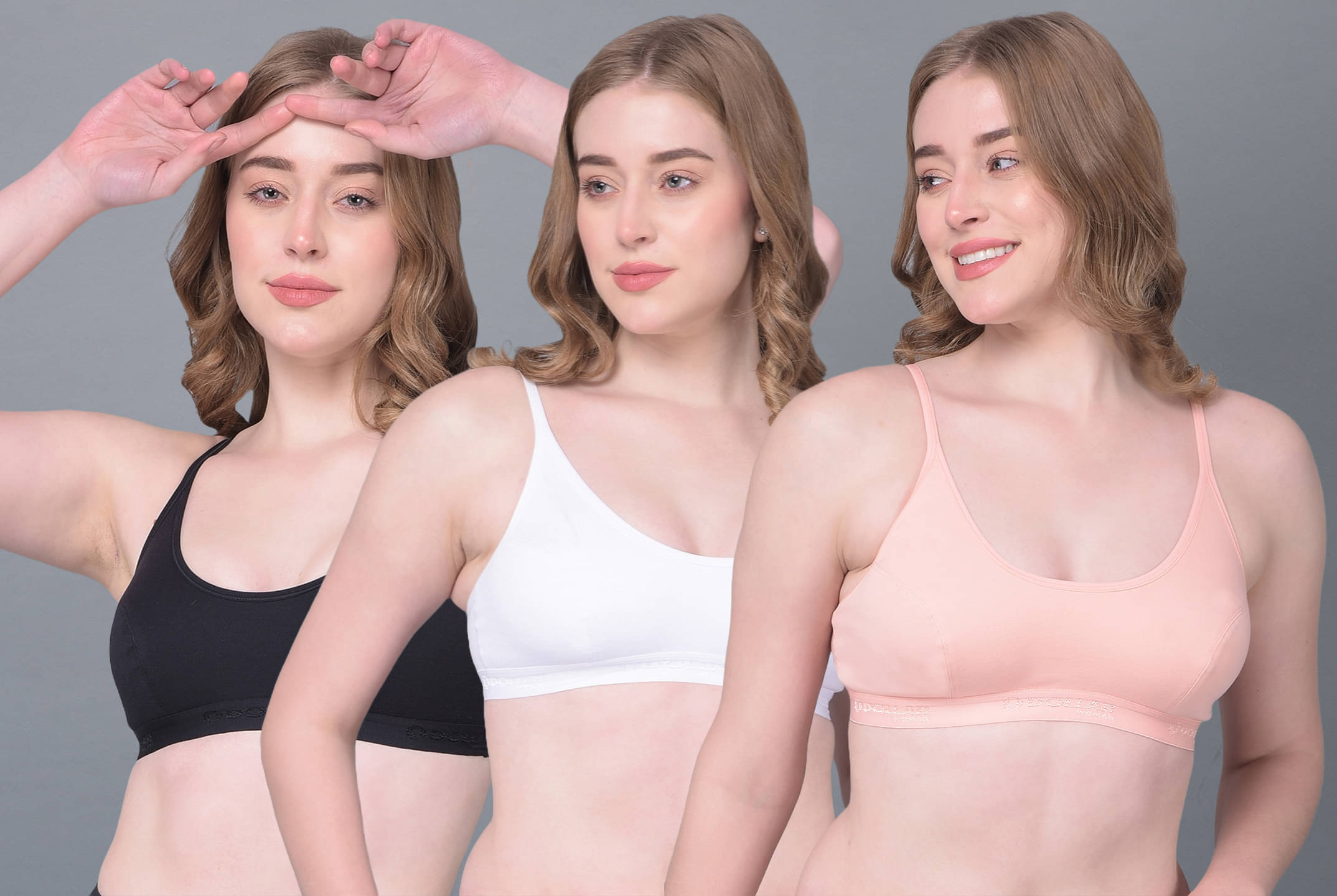     			Dollar Missy Pack of 3 Cotton Women's Cami bra ( Multicolor ) DSP-3003-BK-PL-WH-PO3