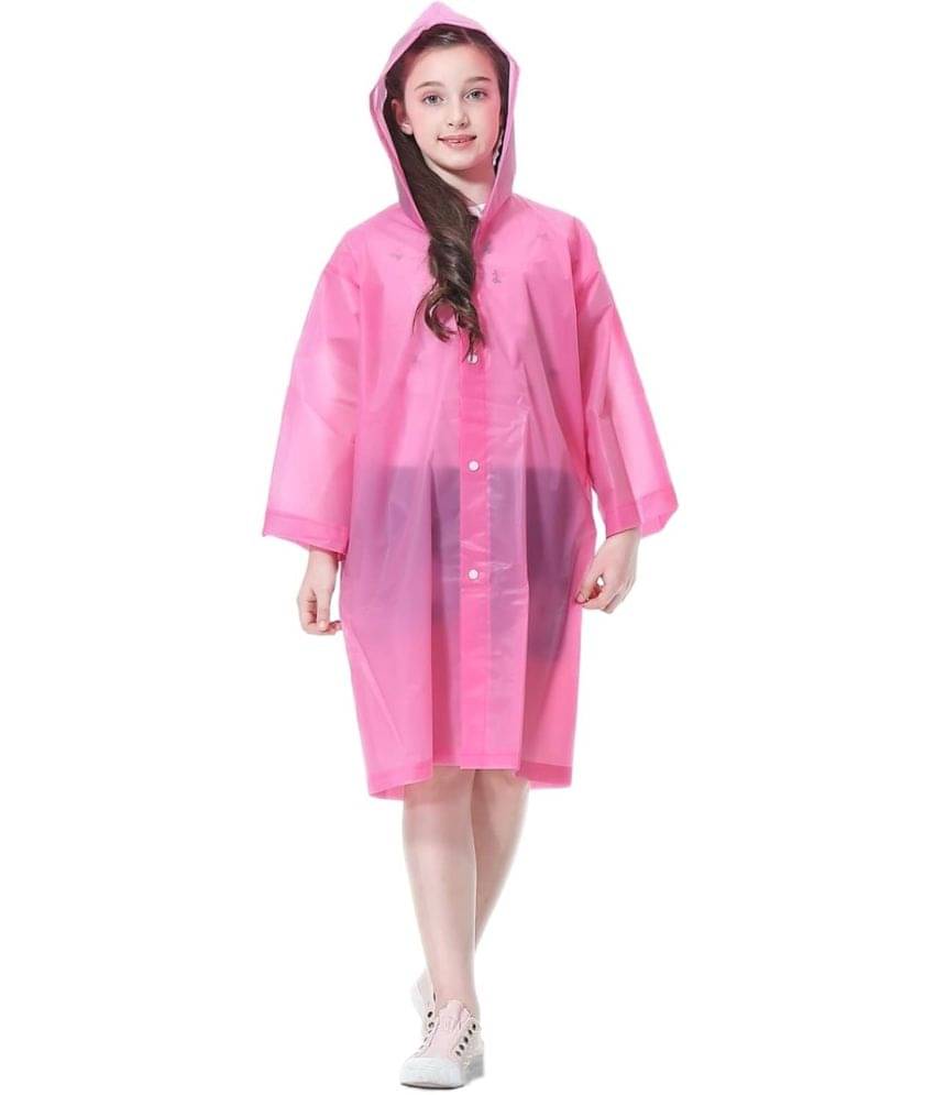     			INFISPACE Kid's Reusable EVA Rain Poncho Raincoat| Rain Jackets Long with Hood Pink Color Raincoat pack of 1_9 - 10 Years