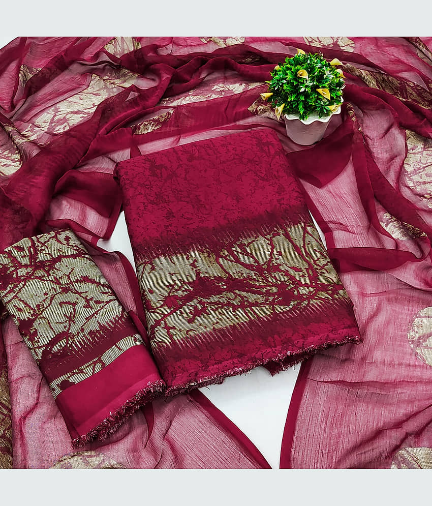 Kashvi Unstitched Crepe Dyed Dress Material - Maroon ( Pack of 1 ) - Unstitched Fabrics | Buy online on ZillyBuy