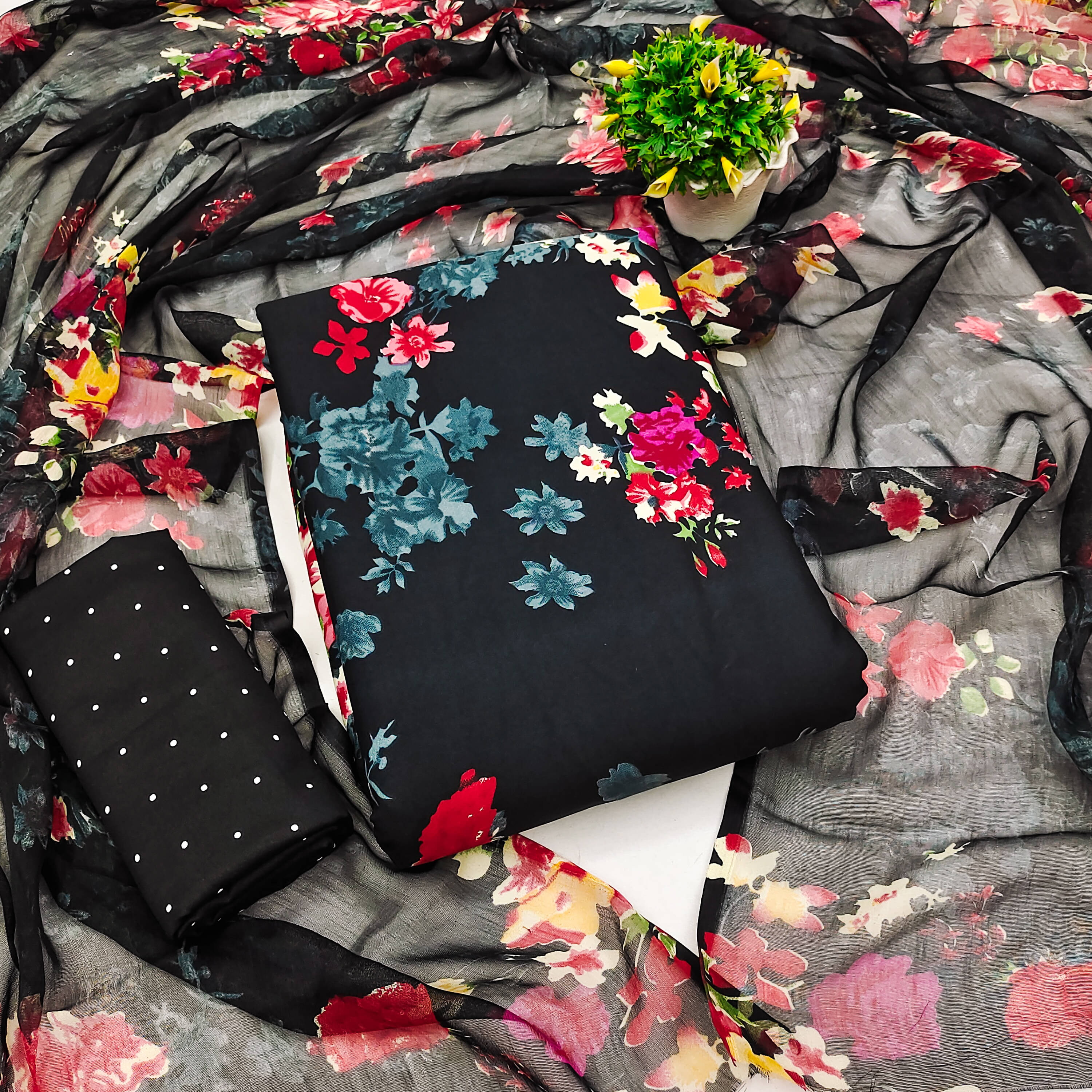 Kashvi Unstitched Crepe Printed Dress Material - Black ( Pack of 1 ) Kashvi Unstitched Crepe Printed Dress Material - Black ( Pack of 1 )