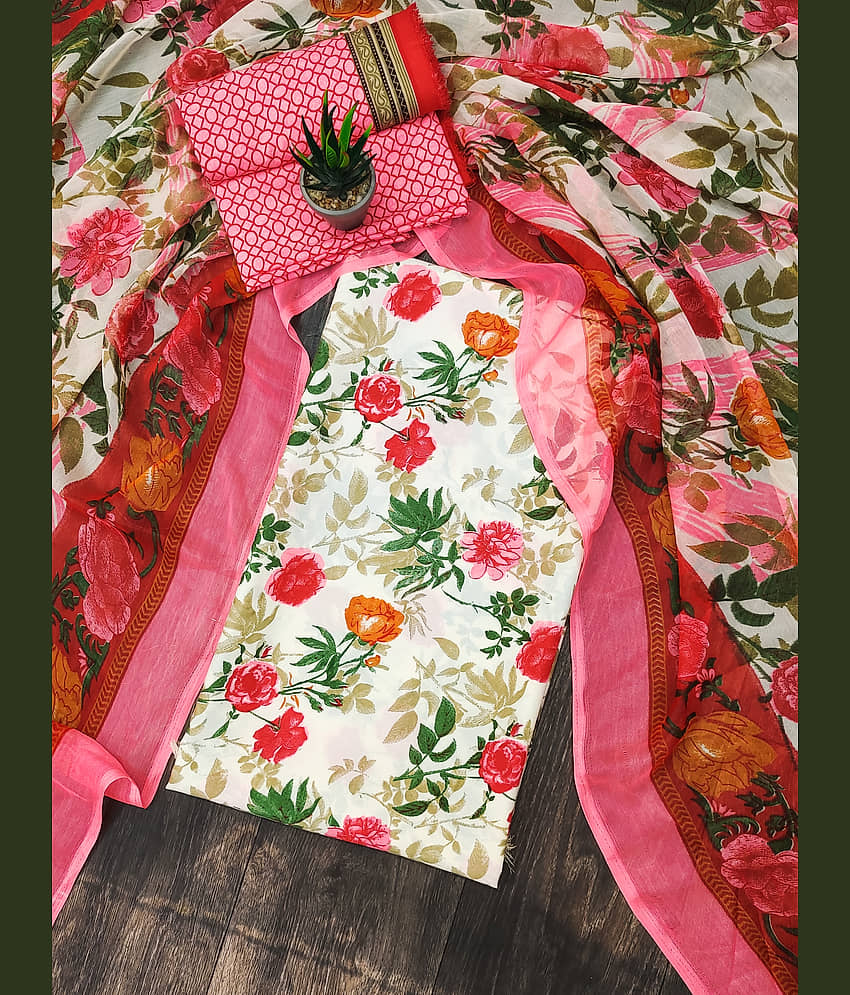 Kashvi Unstitched Crepe Printed Dress Material - White ( Pack of 1 ) - Unstitched Fabrics | Buy online on ZillyBuy