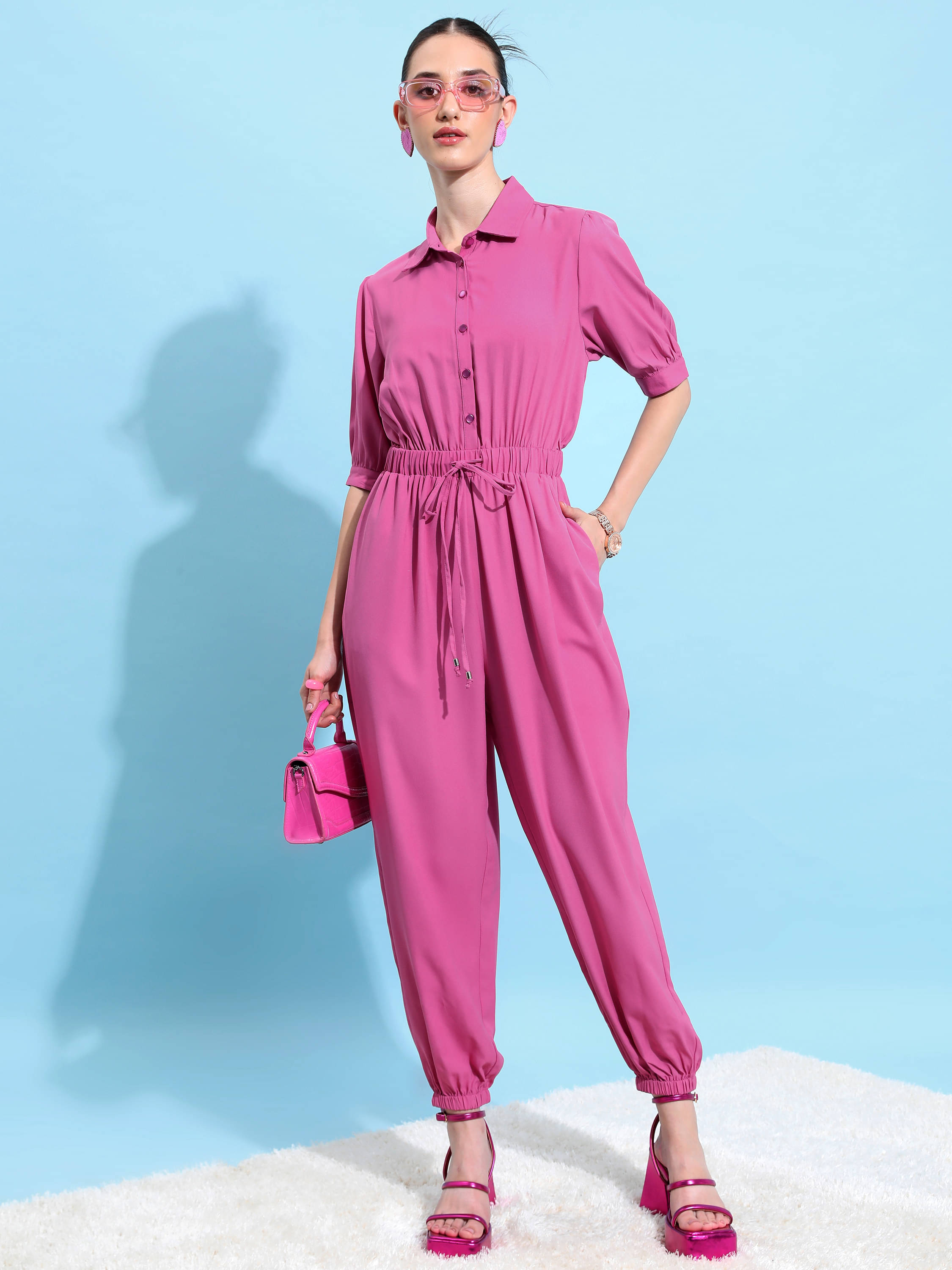 Ketch Pink Polyester Regular Fit Women's Jumpsuit ( Pack of 1 ) Ketch Pink Polyester Regular Fit Women's Jumpsuit ( Pack of 1 )
