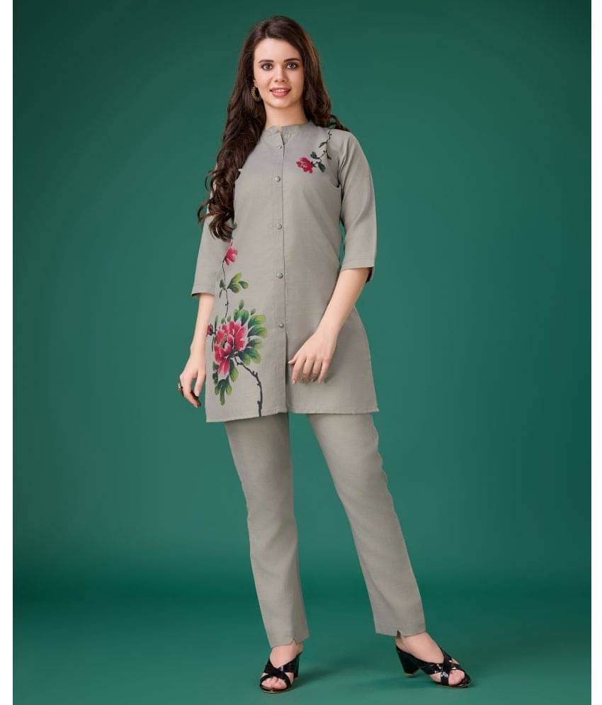     			MOJILAA Women Printed Tunic With Trousers Co-Ord Set ( Grey )