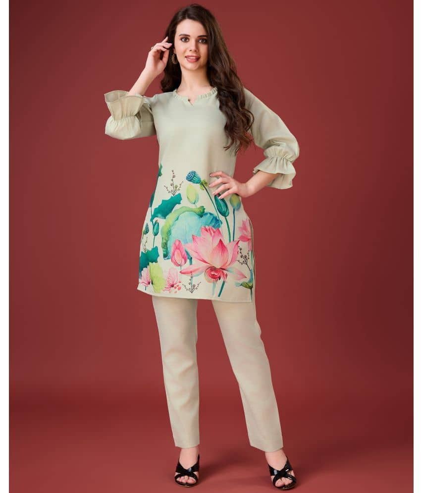 MOJILAA Women Printed Tunic With Trousers Co-Ord Set ( Grey )