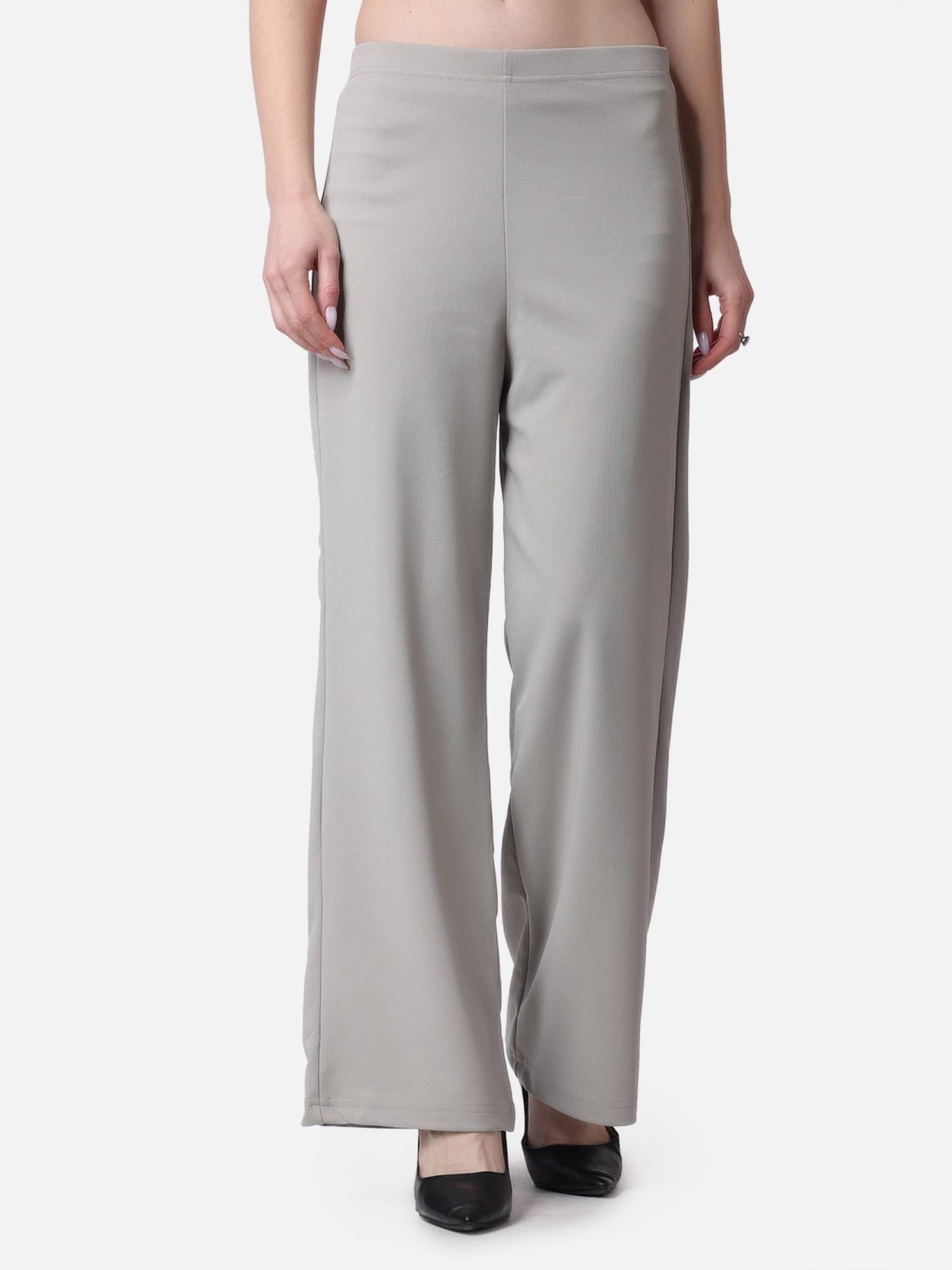     			POPWINGS Grey Polyester Flared Women's Casual Pants ( Pack of 1 )