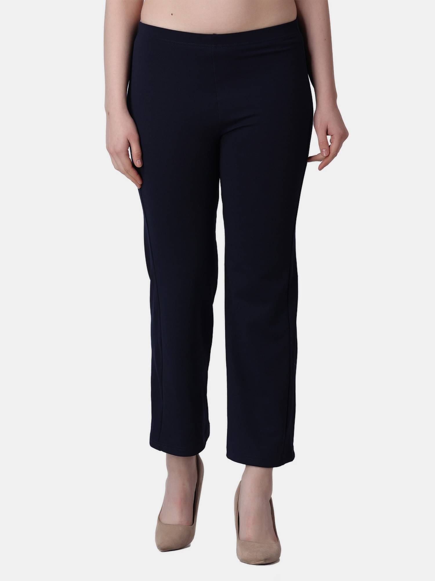     			POPWINGS Navy Blue Polyester Regular Women's Casual Pants ( Pack of 1 )