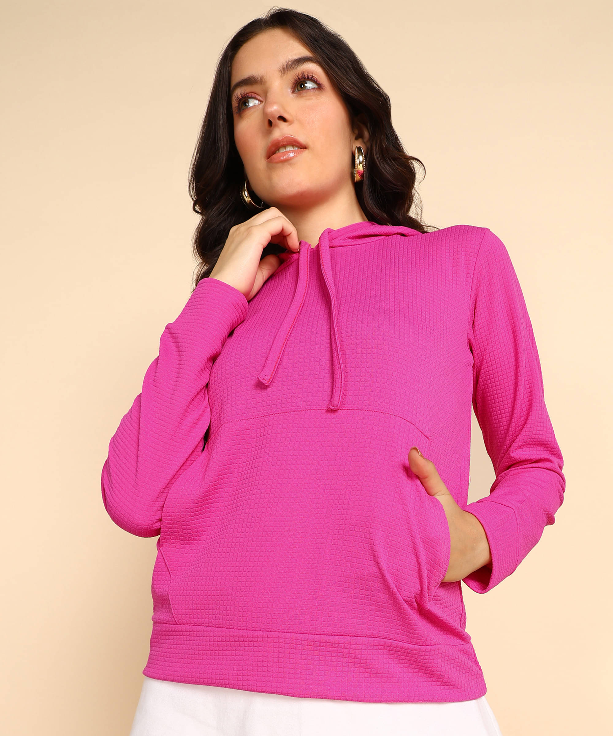 POPWINGS Women Polyester Hooded Sweatshirt ( Pink ) POPWINGS Women Polyester Hooded Sweatshirt ( Pink )