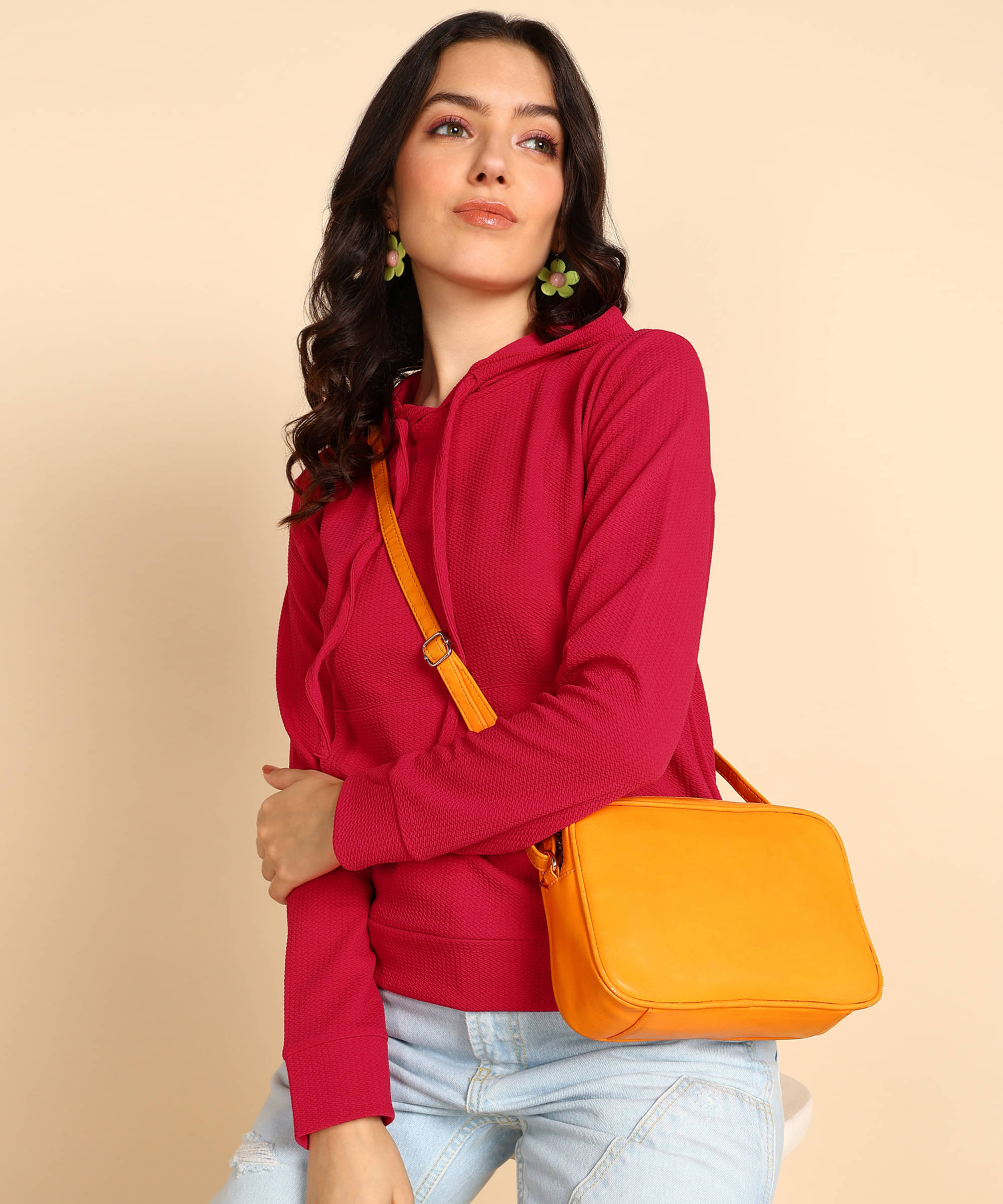 POPWINGS Women Polyester Hooded Sweatshirt ( Red )     			POPWINGS Women Polyester Hooded Sweatshirt ( Red )